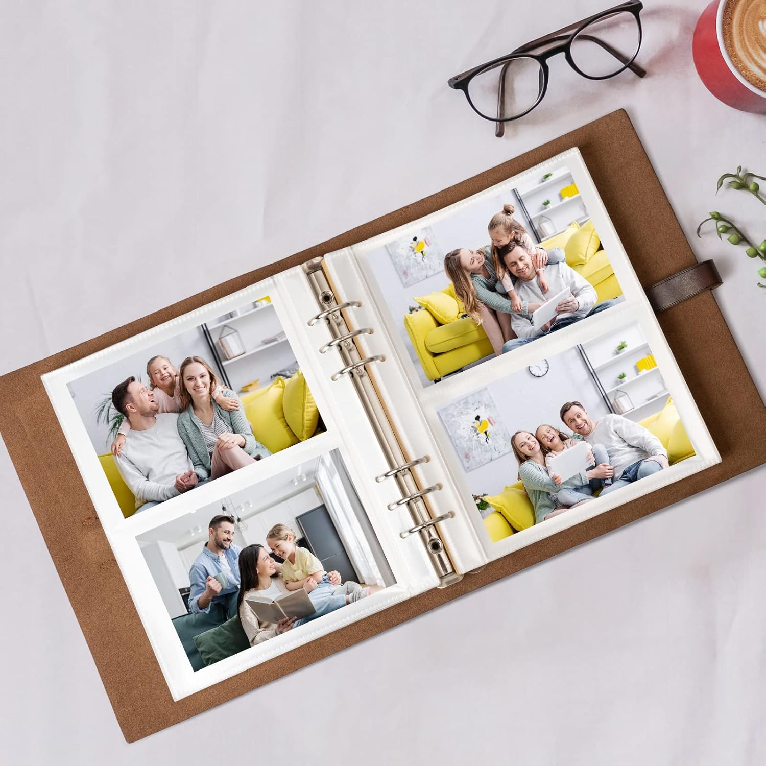 Photo Album 4x6 200 Photos, Genuine Leather Photo Albums with Writing Space with 30 Writing Paper, Travel Family Wedding Kids Graduation Ultrasound Baby Picture Album Scrapbook Photo Album Simple