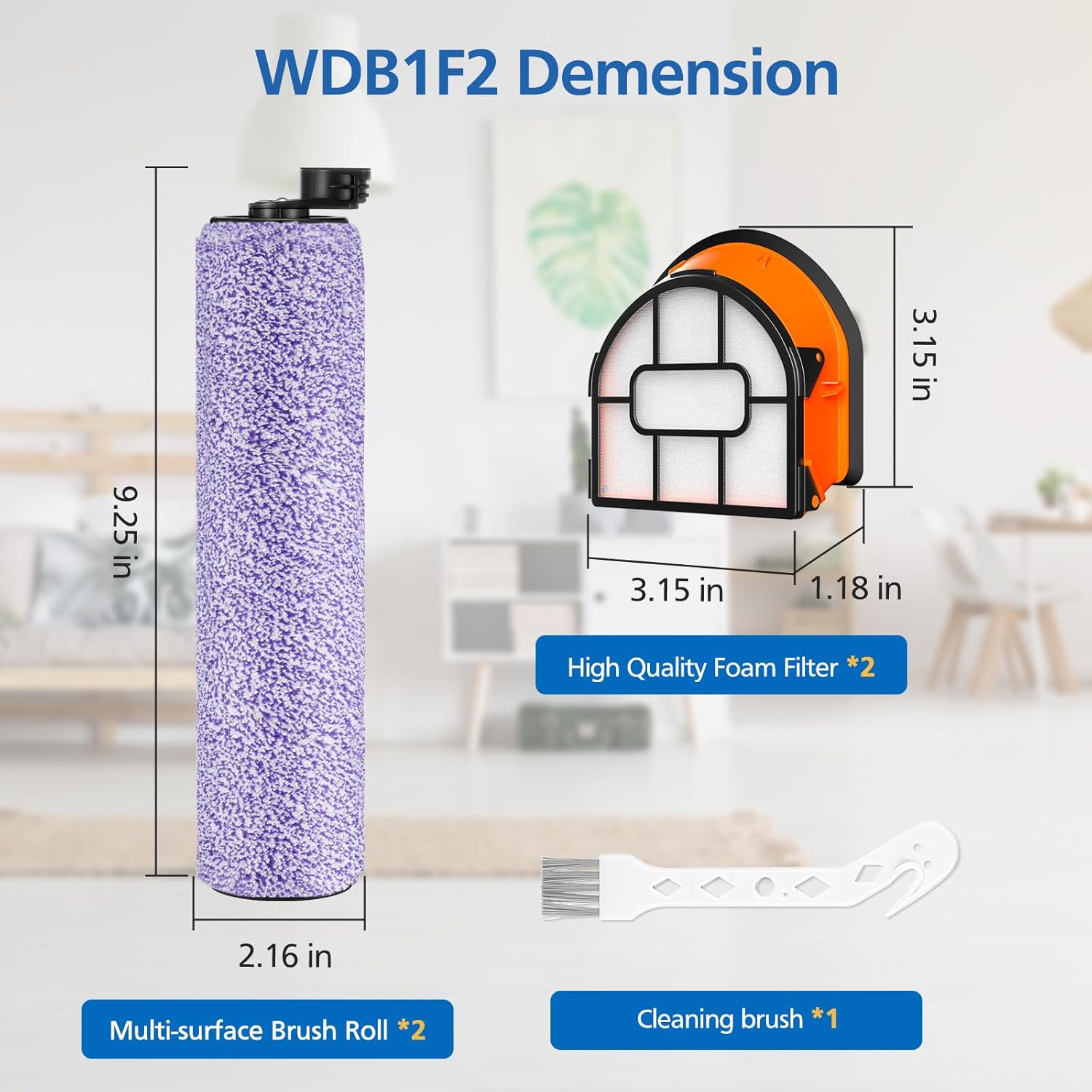WDB1F2 Replacement Brushroll & Filter Bundle Compatible with Shark Hydrovac WD101 WD201 WD100 WD200 AW201 WD200C WD201C WD101C HydroVac XL 3-in-1 Vacuum Cleaner,Compare Parts WDB1, WDB2, WDFF1, WDFF2
