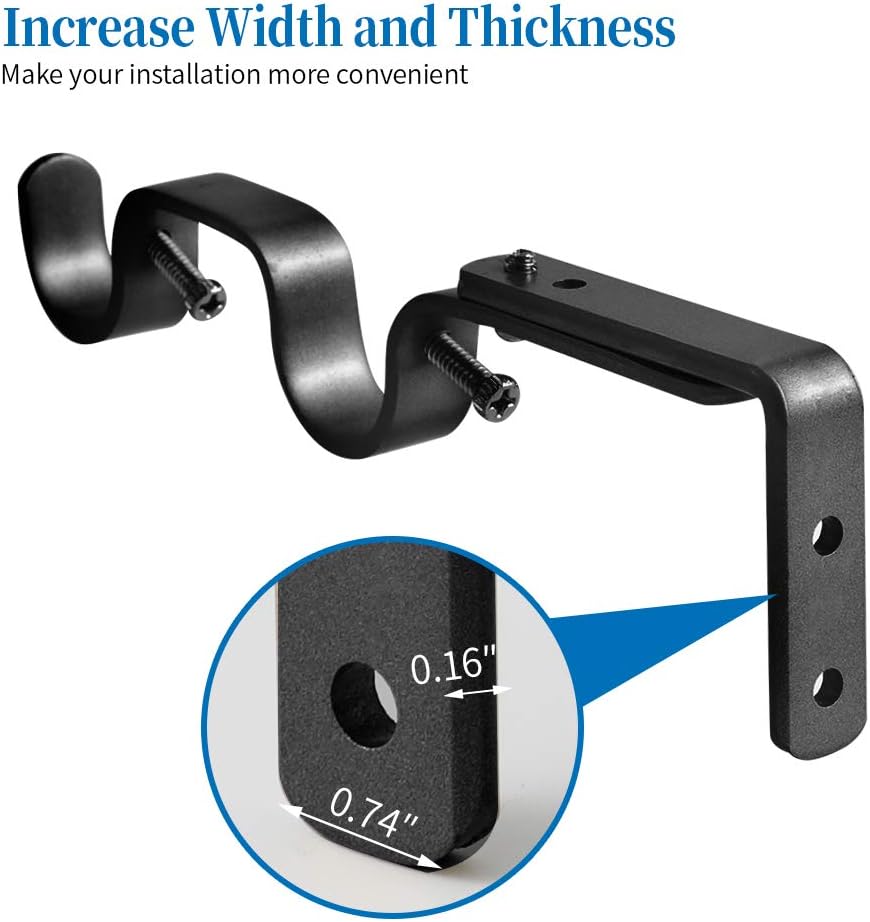 Heavy Duty Curtain Rod Brackets - Adjustable Double Rod Holders, 1 Inch 4 PCS, Black