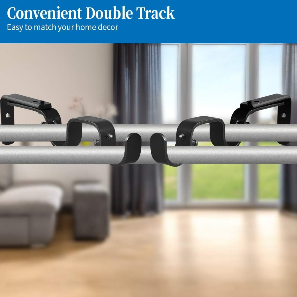 Heavy Duty Curtain Rod Brackets - Adjustable Double Rod Holders, 1 Inch 4 PCS, Black