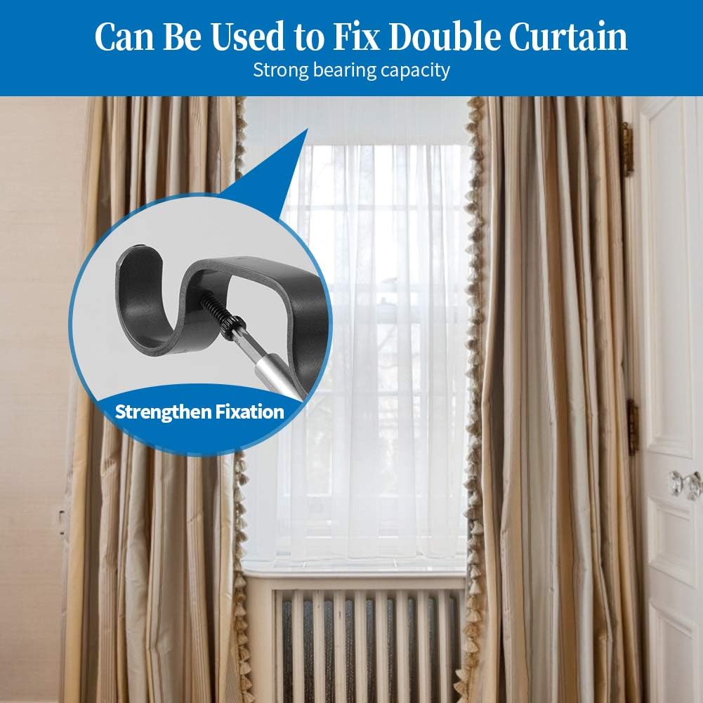 Heavy Duty Curtain Rod Brackets - Adjustable Double Rod Holders, 1 Inch 4 PCS, Black