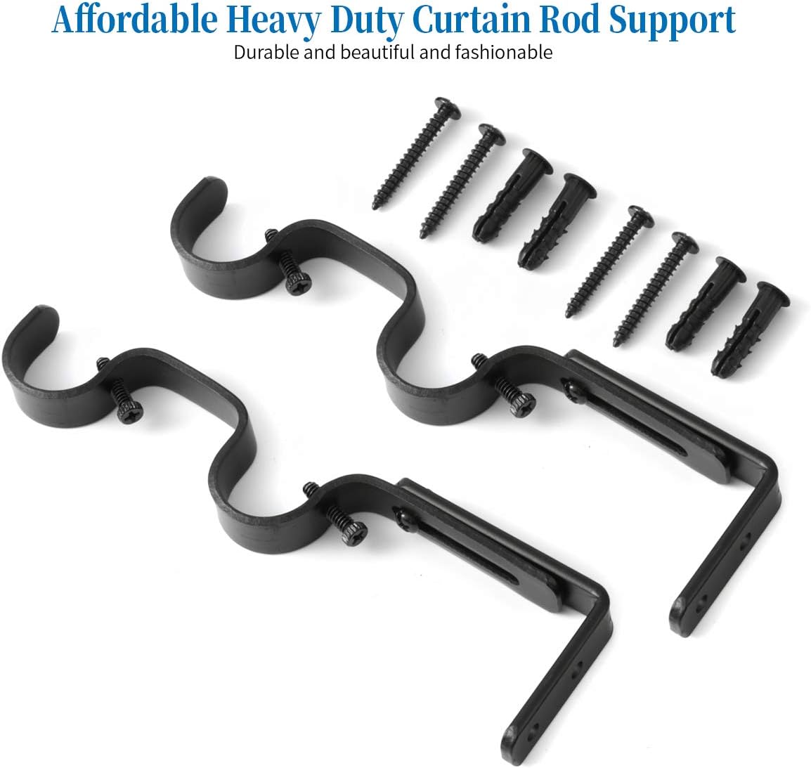 Heavy Duty Curtain Rod Brackets - Adjustable Double Rod Holders, 1 Inch 4 PCS, Black
