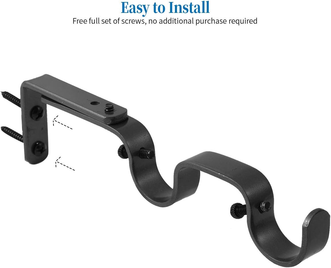 Heavy Duty Curtain Rod Brackets - Adjustable Double Rod Holders, 1 Inch 4 PCS, Black