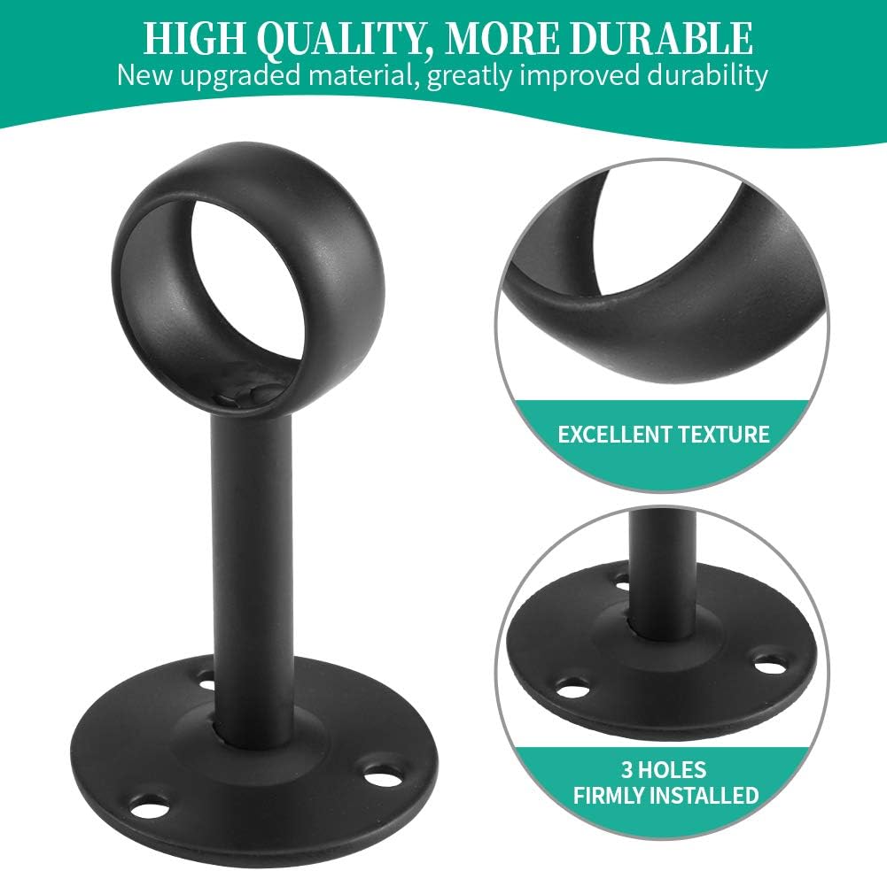 Ceiling-Mount Curtain Bracket Holders for 1 1/4-Inch Rod 8 PCS, Black
