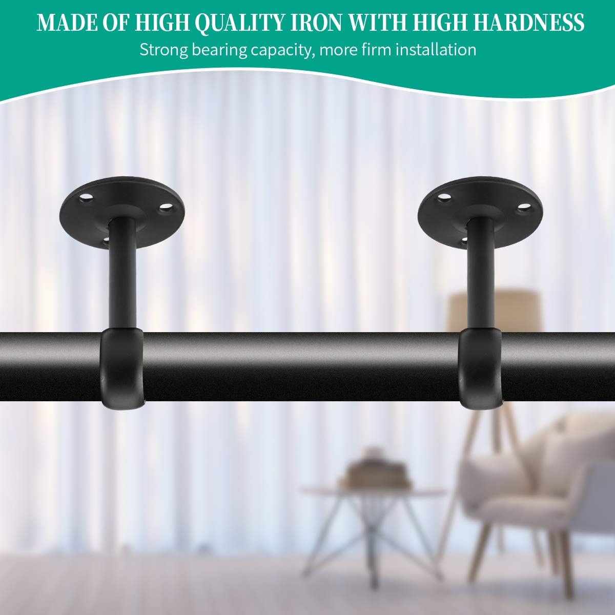 Ceiling-Mount Curtain Bracket Holders for 1 1/4-Inch Rod 8 PCS, Black