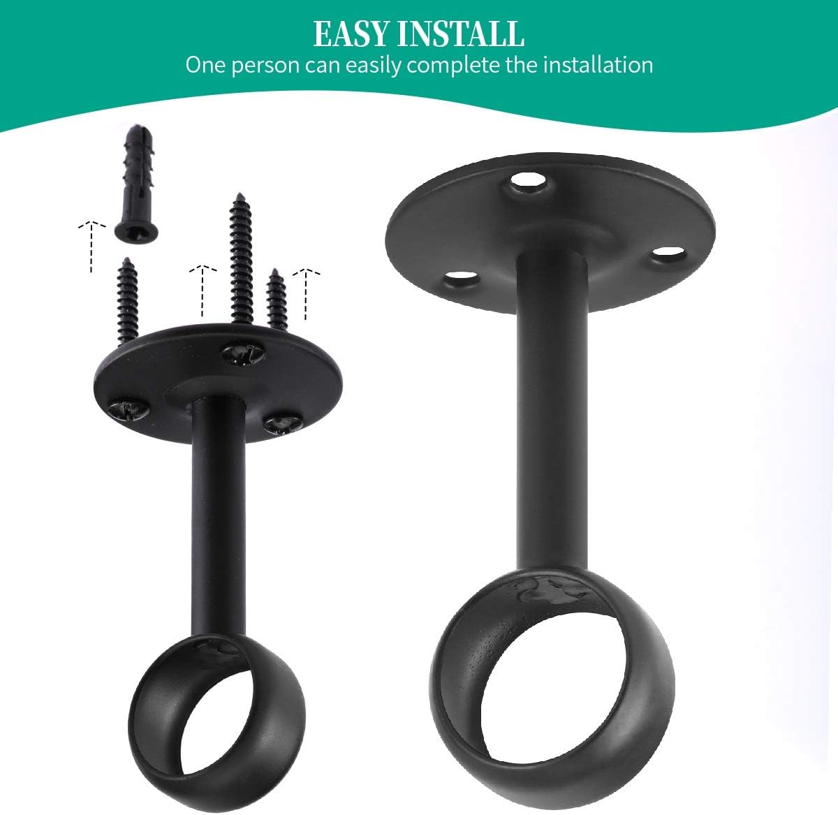 Ceiling-Mount Curtain Bracket Holders for 1 1/4-Inch Rod 8 PCS, Black