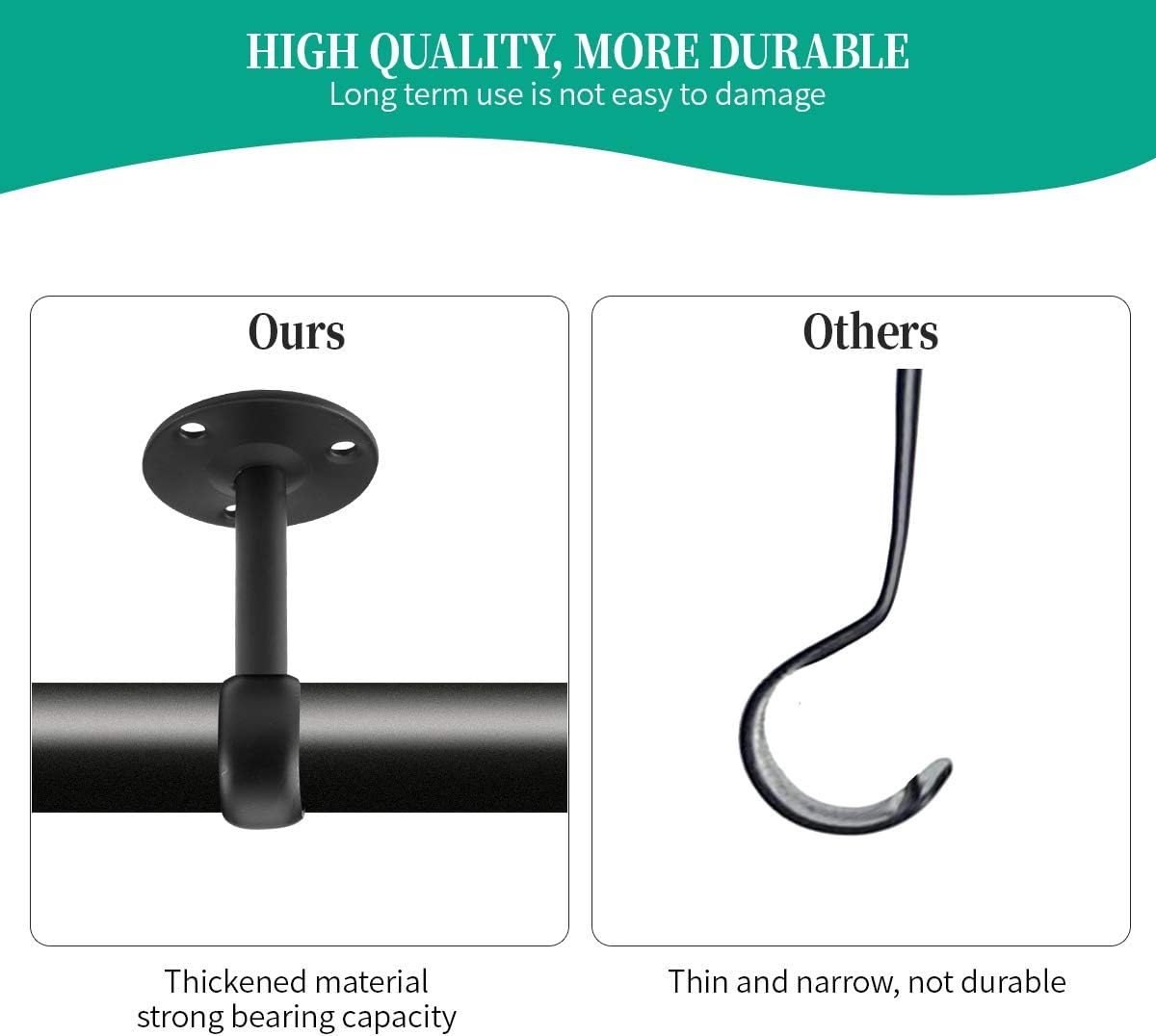 Ceiling-Mount Curtain Bracket Holders for 1 1/4-Inch Rod 8 PCS, Black