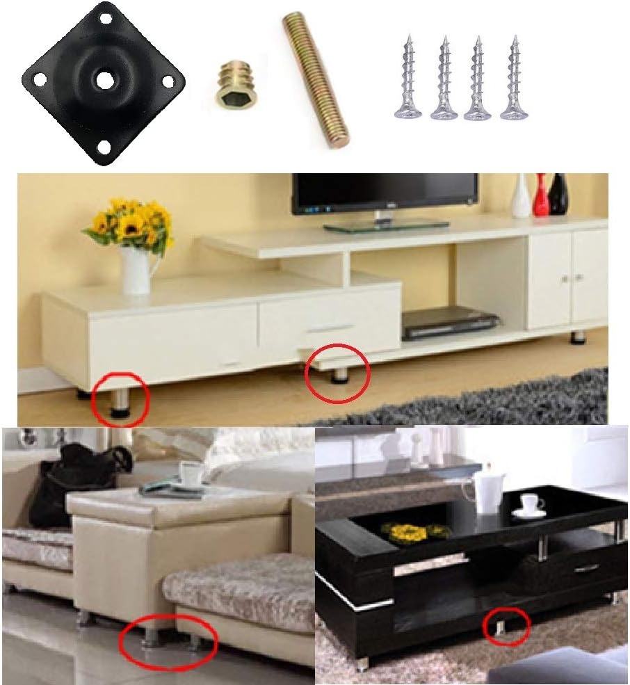 8 Sets Furniture Leg Mounting Plates with Hanger Bolts Screws Great for Furniture Sofas Couches Seats Black