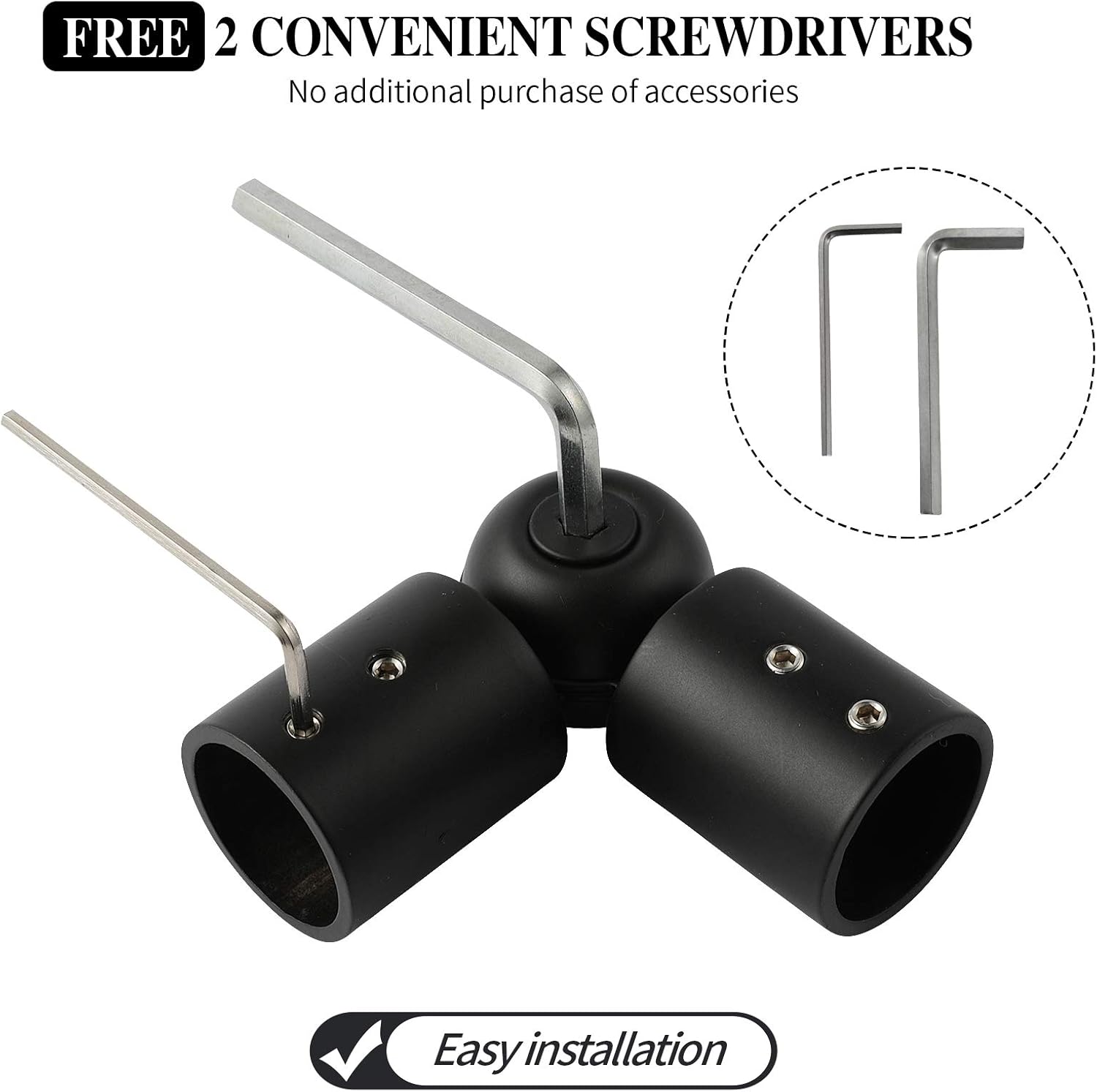 Adjustable 1 Inch Curtain Rod Brackets, Black Iron Wall Mounts, 2 Pack
