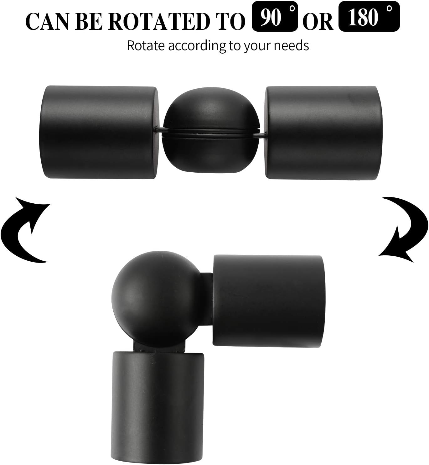 Adjustable 1 Inch Curtain Rod Brackets, Black Iron Wall Mounts, 2 Pack