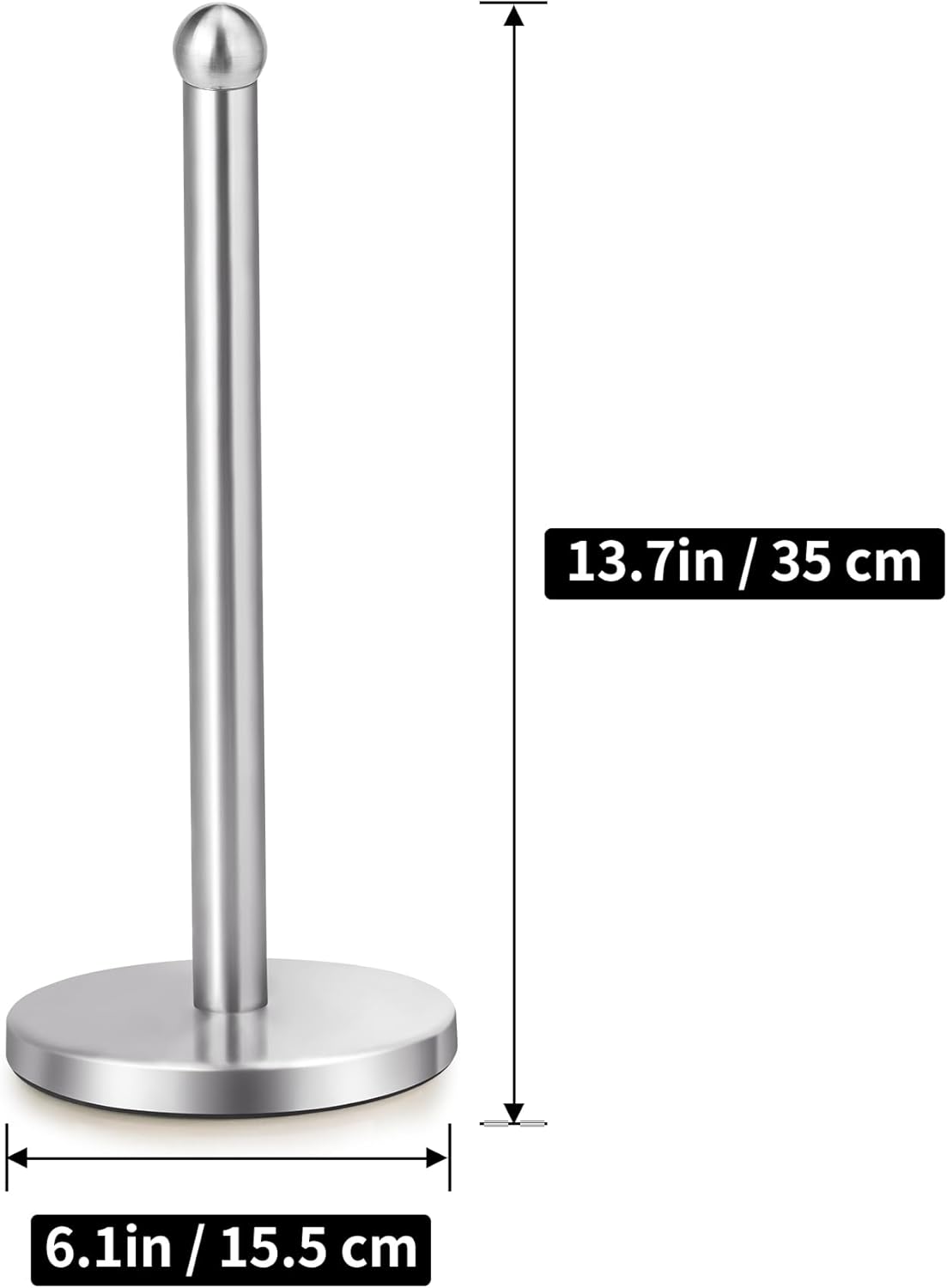 Paper Towel Holder Countertop, Paper Towel Holder with Solid Weighted Base, for Standard and Large Size Rolls Silver