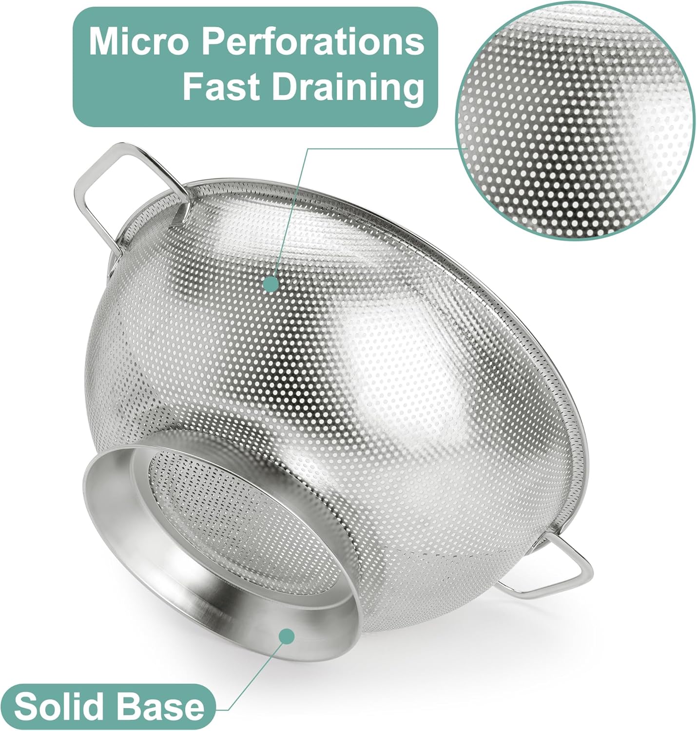 Colander Stainless Steel 3-Quart, Kitchen Strainer for Pasta, Fruits Vegetables, Dishwasher Safe