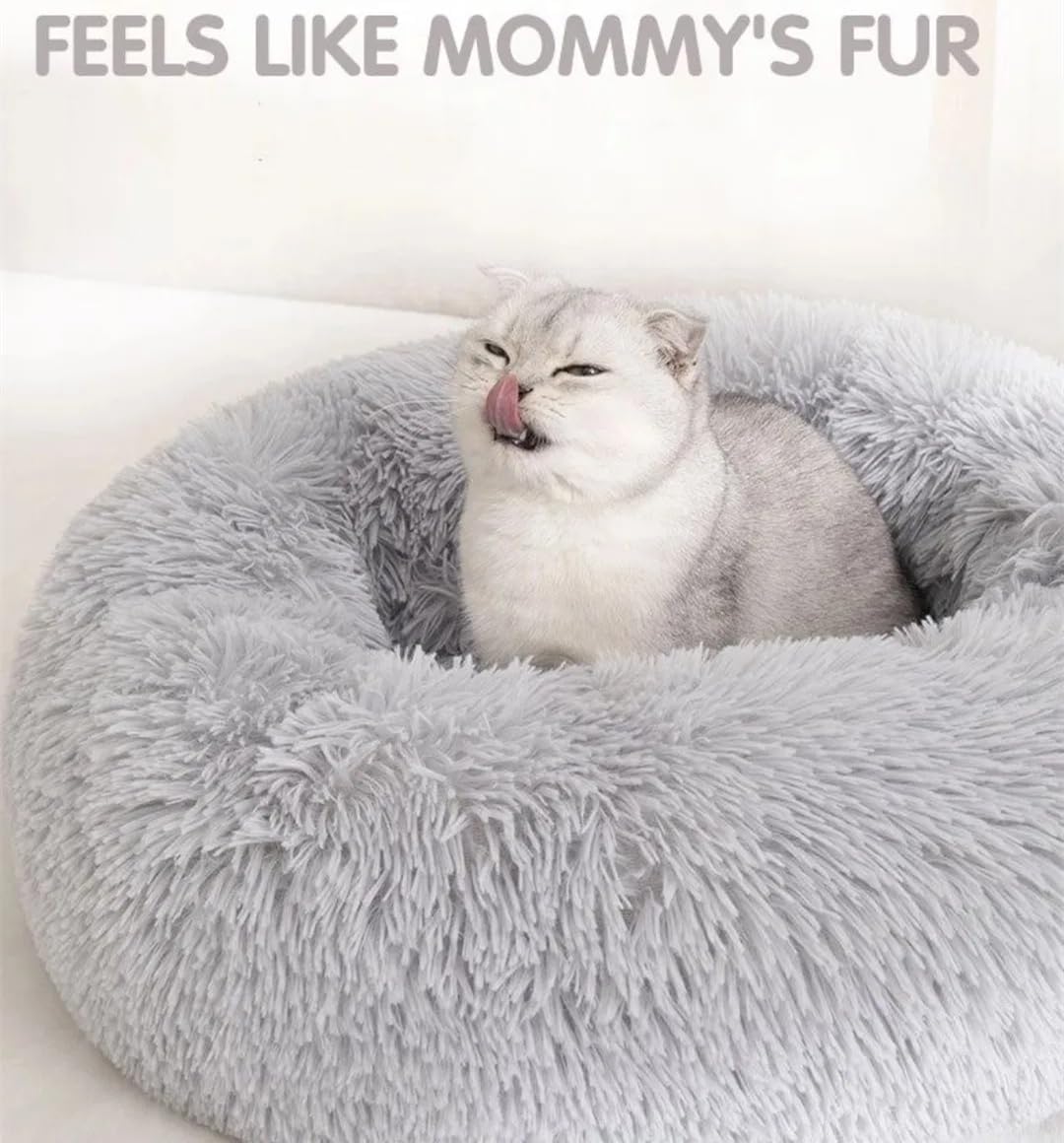 Cat Beds for Indoor Cats - Cat Bed Washable 20 inches, Dog Beds for Small Medium Dogs, Anti Anxiety Round Fluffy Plush Faux Fur Pet Bed, Thick Bottom Medium, Light Grey