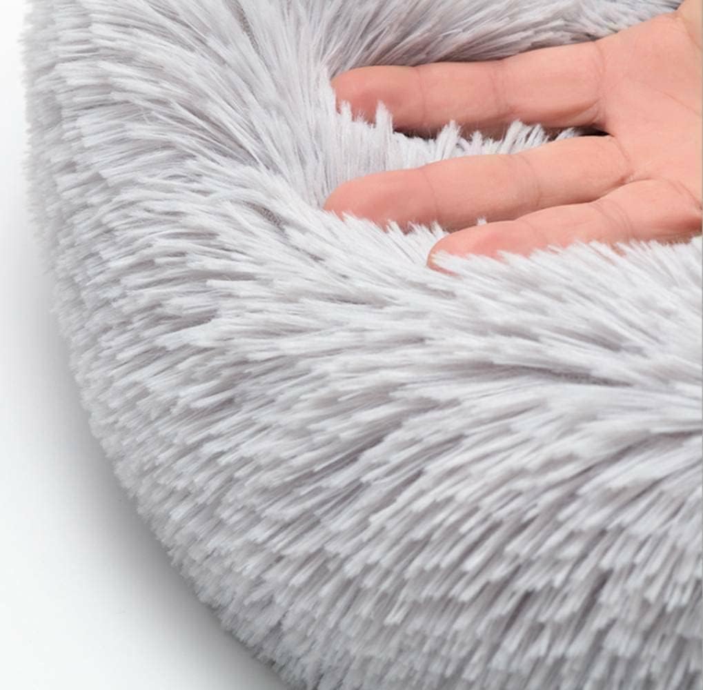 Cat Beds for Indoor Cats - Cat Bed Washable 20 inches, Dog Beds for Small Medium Dogs, Anti Anxiety Round Fluffy Plush Faux Fur Pet Bed, Thick Bottom Medium, Light Grey