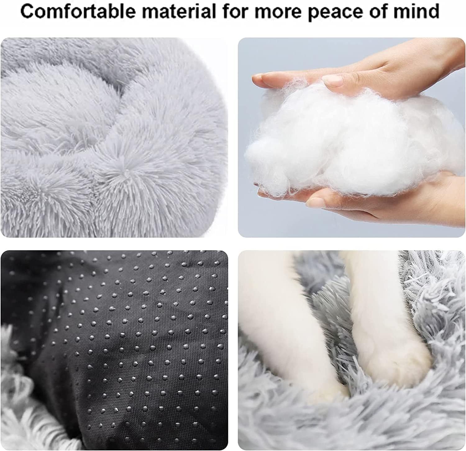 Cat Beds for Indoor Cats - Cat Bed Washable 20 inches, Dog Beds for Small Medium Dogs, Anti Anxiety Round Fluffy Plush Faux Fur Pet Bed, Thick Bottom Medium, Light Grey