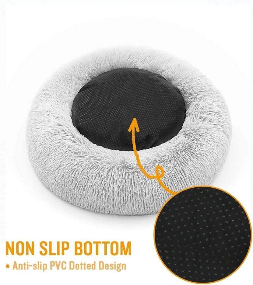 Cat Beds for Indoor Cats - Cat Bed Washable 20 inches, Dog Beds for Small Medium Dogs, Anti Anxiety Round Fluffy Plush Faux Fur Pet Bed, Thick Bottom Medium, Light Grey