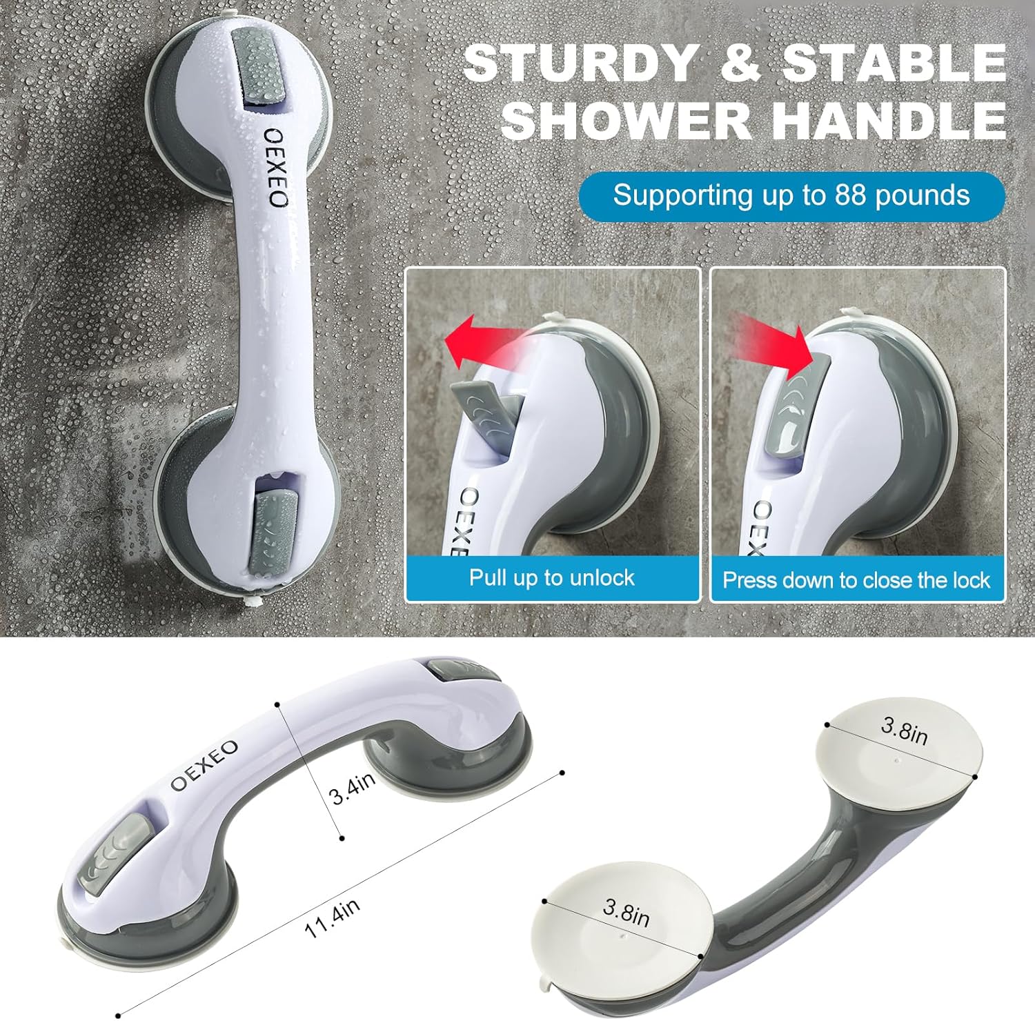 2PCS Grab Bars for Bathroom - Shower Handle - Grab Bars for Bathtubs and Showers - Safety Hand Rail Support for Tub, Handicap, Elderly, Injury, Kid, Senior Assist Bath Handle, Non Skid