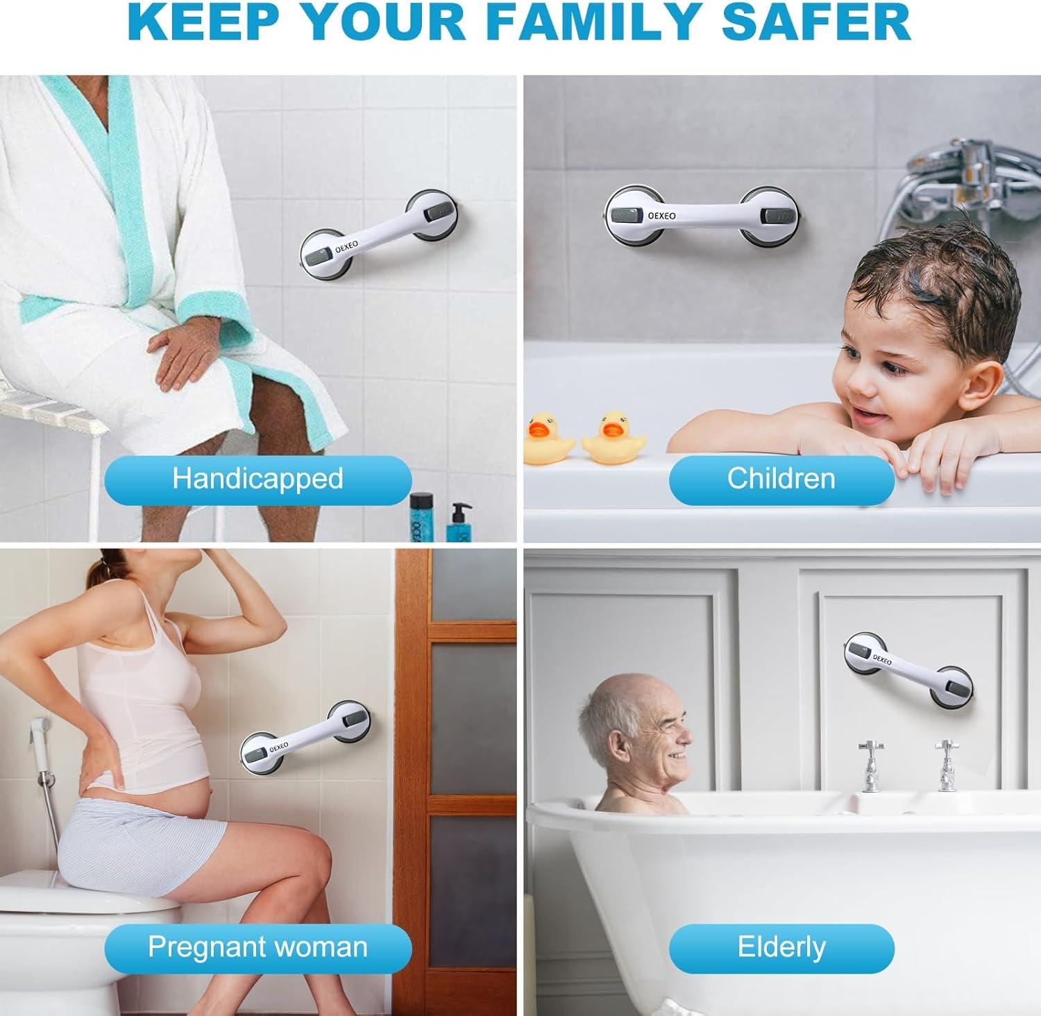 2PCS Grab Bars for Bathroom - Shower Handle - Grab Bars for Bathtubs and Showers - Safety Hand Rail Support for Tub, Handicap, Elderly, Injury, Kid, Senior Assist Bath Handle, Non Skid