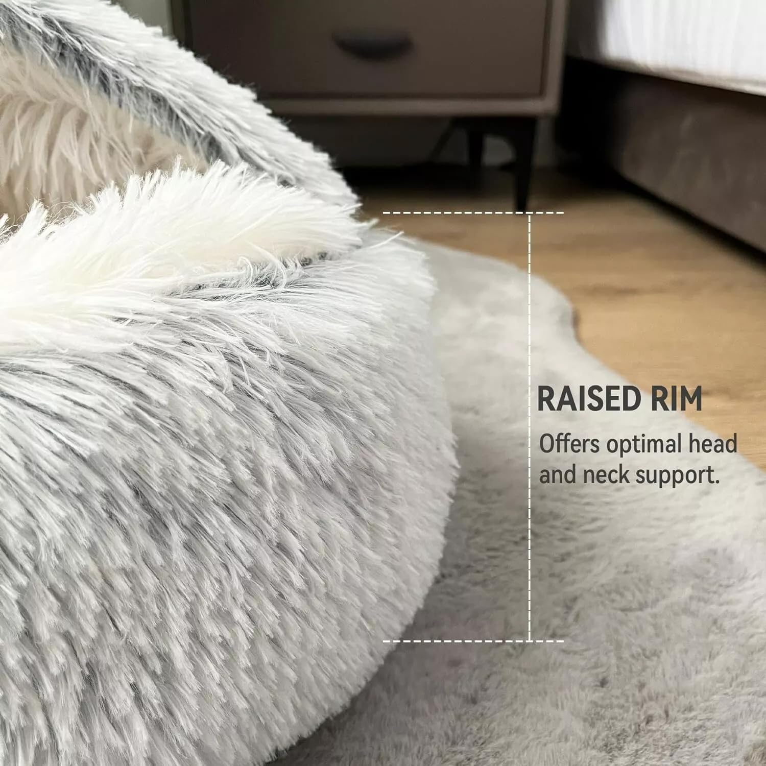 Cat Bed Round Fluffy Hooded Cat Bed Cave, Anti-Anxiety Cave Bed with Hooded Blanket, Cozy Cuddler Luxury Puppy Pet Bed, Anti-Slip Bottom and Machine Washable Grey, Medium