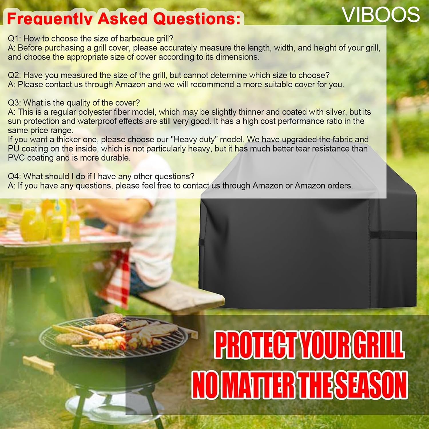 Grill Cover, 58 inch BBQ Gas Grill Cover for Outdoor Grill, Waterproof, Anti-UV, Rip-Proof, Fade Resistant Material, Barbecue Cover with Hook-and-Loop Straps & Adjustable Hem Drawstring, Black