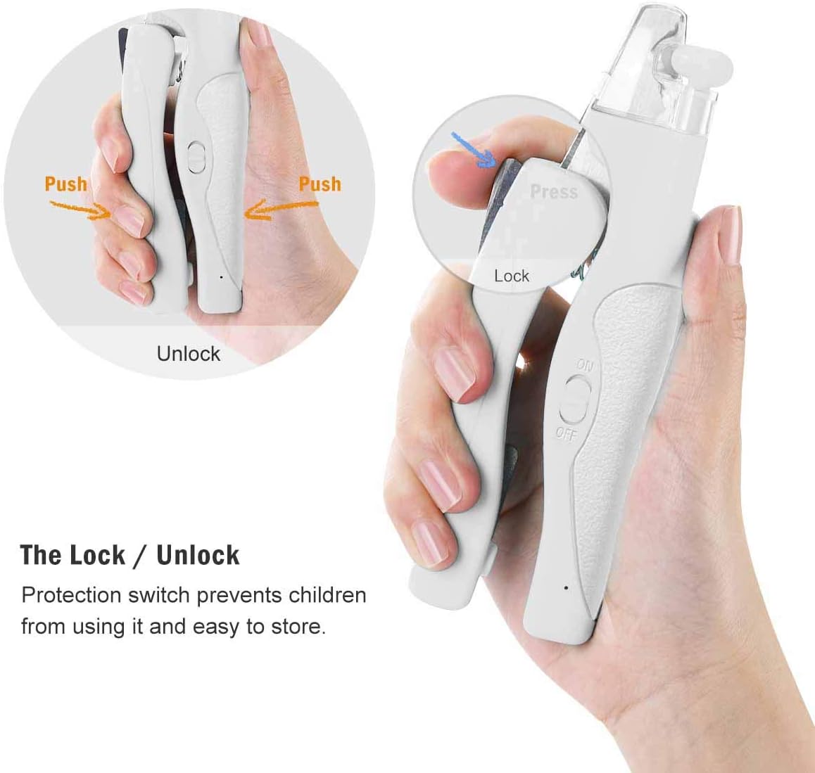 Pet Nail Clipper with LED Light for Dogs & Cats, Rechargeable Nails & Claws Trimmer, Professional Grooming Tool with Nail Trapper & Free Nail File, Quick-Sensor Razor Sharp Blades, White