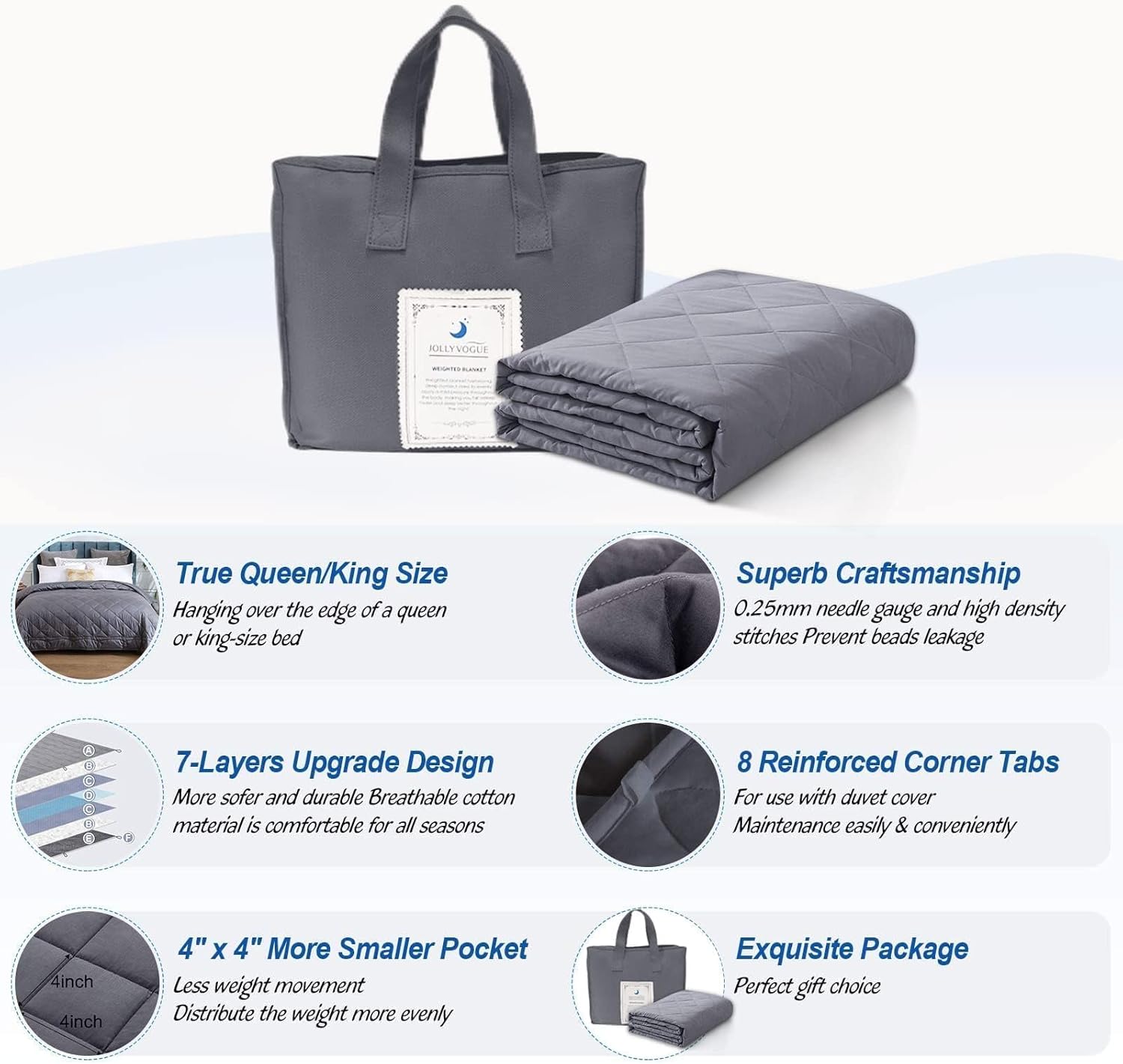 Weighted Blanket 15lbs, 60''x80'' , Heavy Blanket Washable for Adult with Premium Glass Beads-Grey