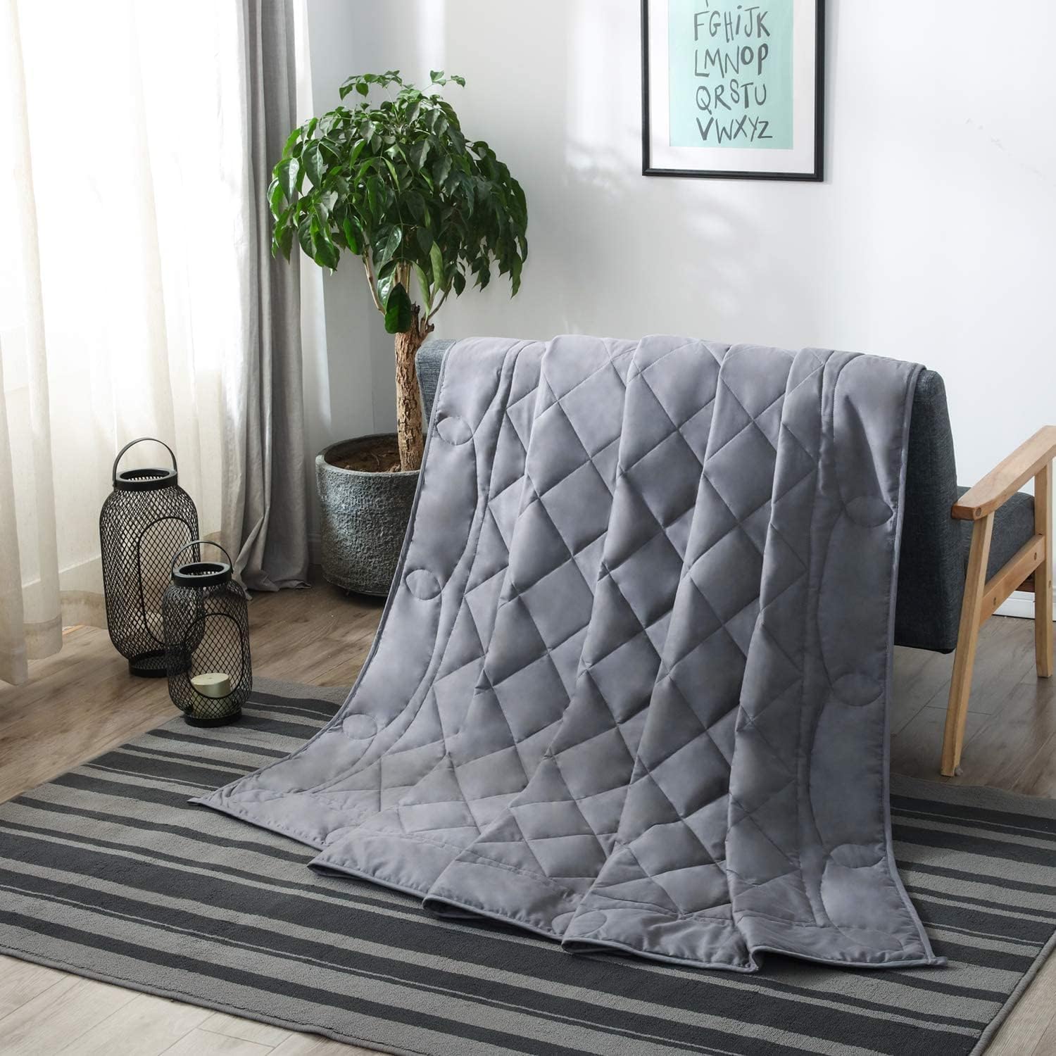 Weighted Blanket 15lbs, 60''x80'' , Heavy Blanket Washable for Adult with Premium Glass Beads-Grey