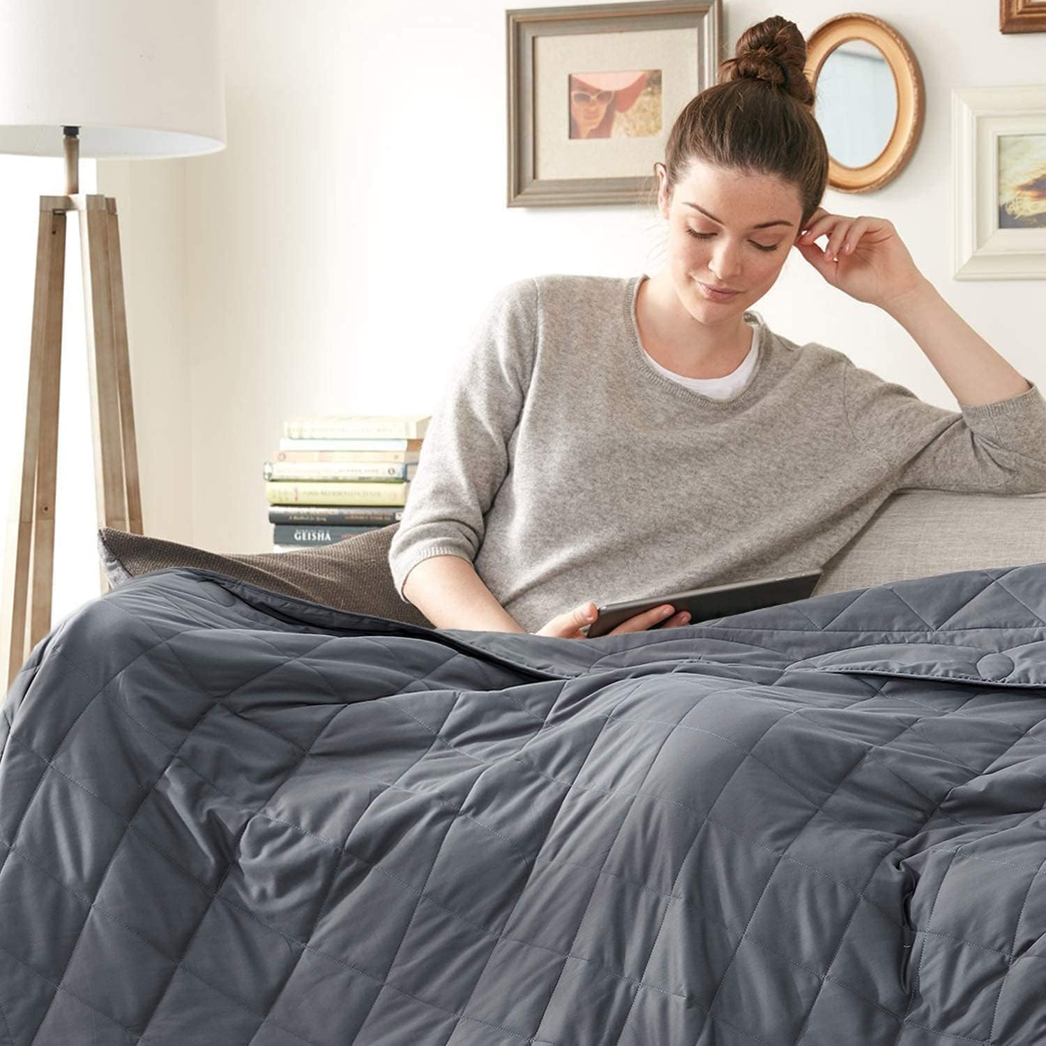 Weighted Blanket 15lbs, 60''x80'' , Heavy Blanket Washable for Adult with Premium Glass Beads-Grey