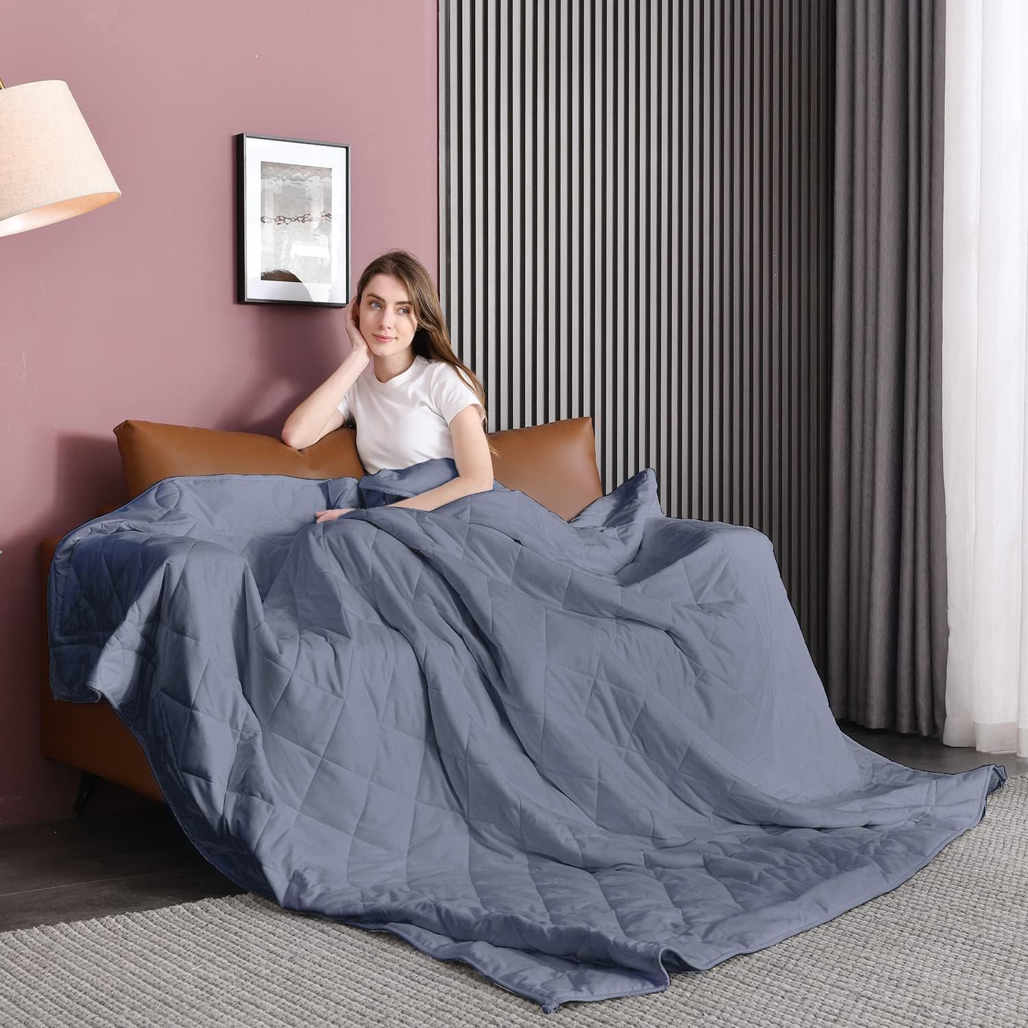 Weighted Blanket 15lbs, 60''x80'' , Heavy Blanket Washable for Adult with Premium Glass Beads-Grey