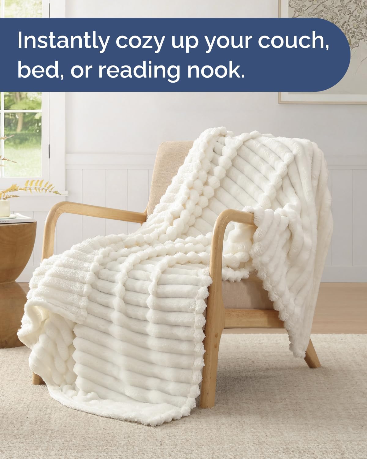 Super Soft Fleece Blanket Throw Size - Fleece Throw Blanket for Bed, Couch & Chair - Cozy, Warm & Breathable - All Season Fuzzy, Cute Decor, Microplush Bedding for Women, Men & Teens - 50x60, Ivory