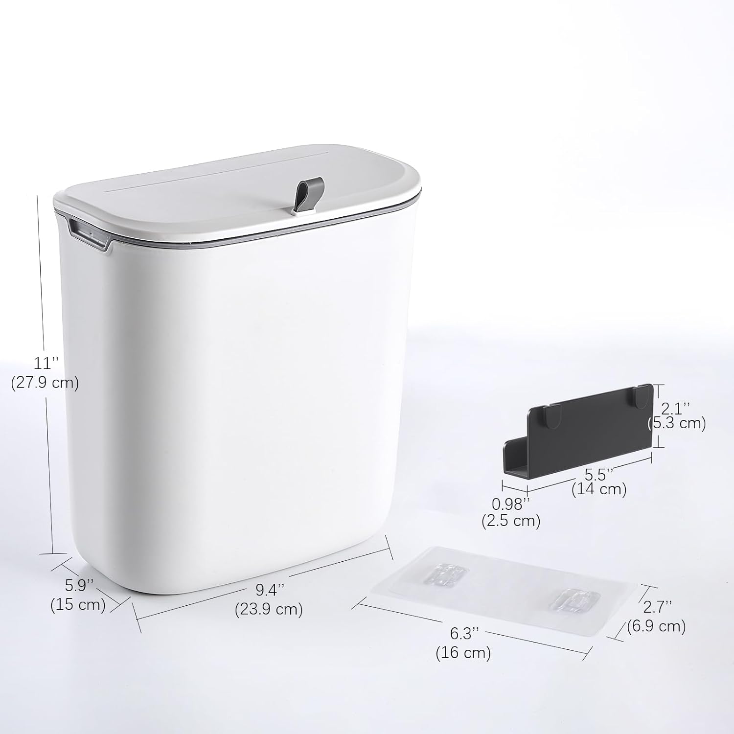 Compost Bin, 2.5 Gallon Hanging Trash Can with Lid, Kitchen Cabinet Door Under Sink Plastic Garbage Can Wall Mounted Slide Open, White