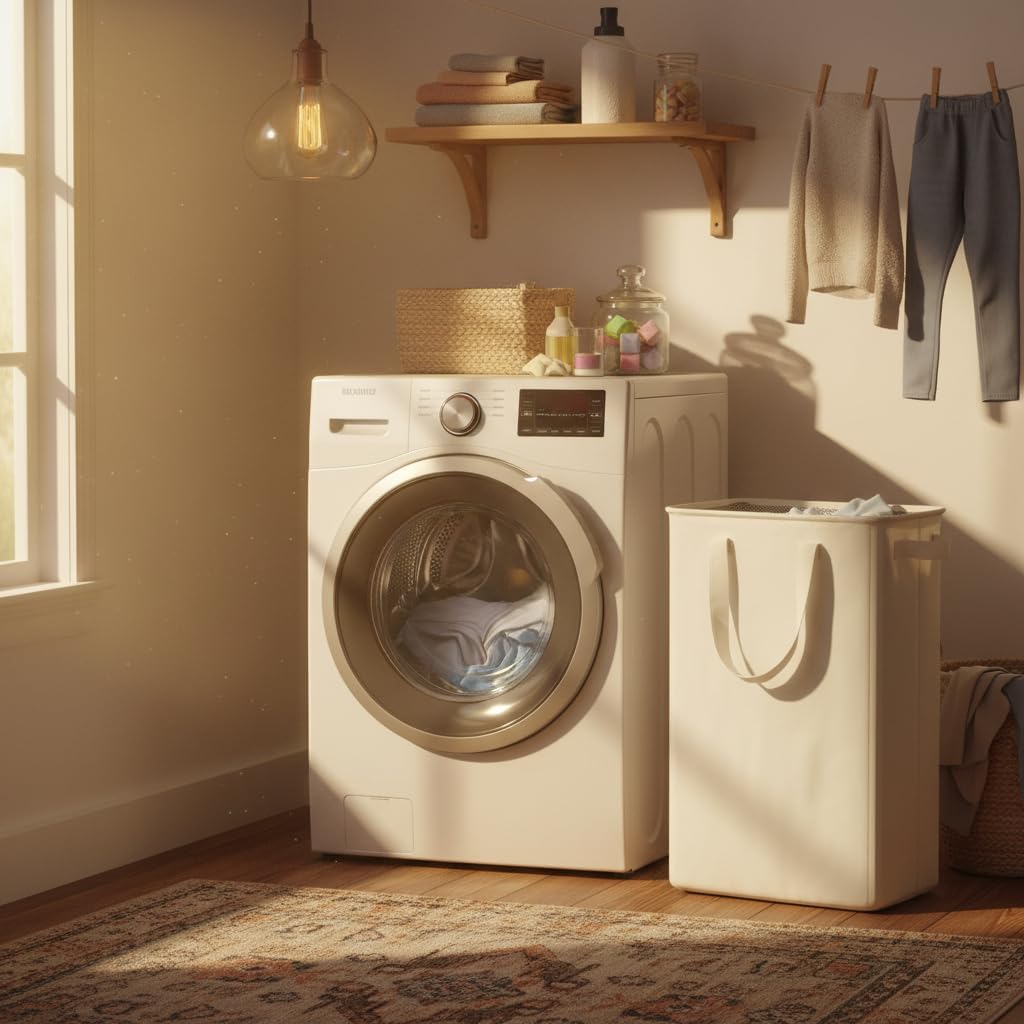 Slim Laundry Hamper with Handles, Collapsible Small Hamper for Laundry, Dirty Clothes Basket for Bedroom, Dorm and Laundry Room, 48L 12.7 Gallon Beige