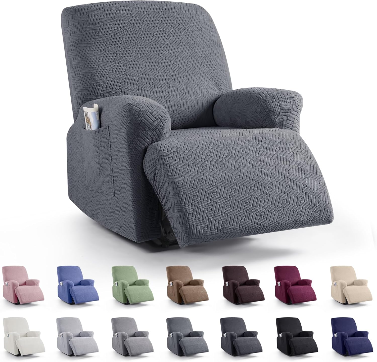 Recliner Covers, Stretch Reclining Chair Covers, Recliner Sofa Slipcovers Stripe Jacquard Recliner Couch Covers Furniture Protector Covers for Pet Kid 1 Seater, Dark Gray