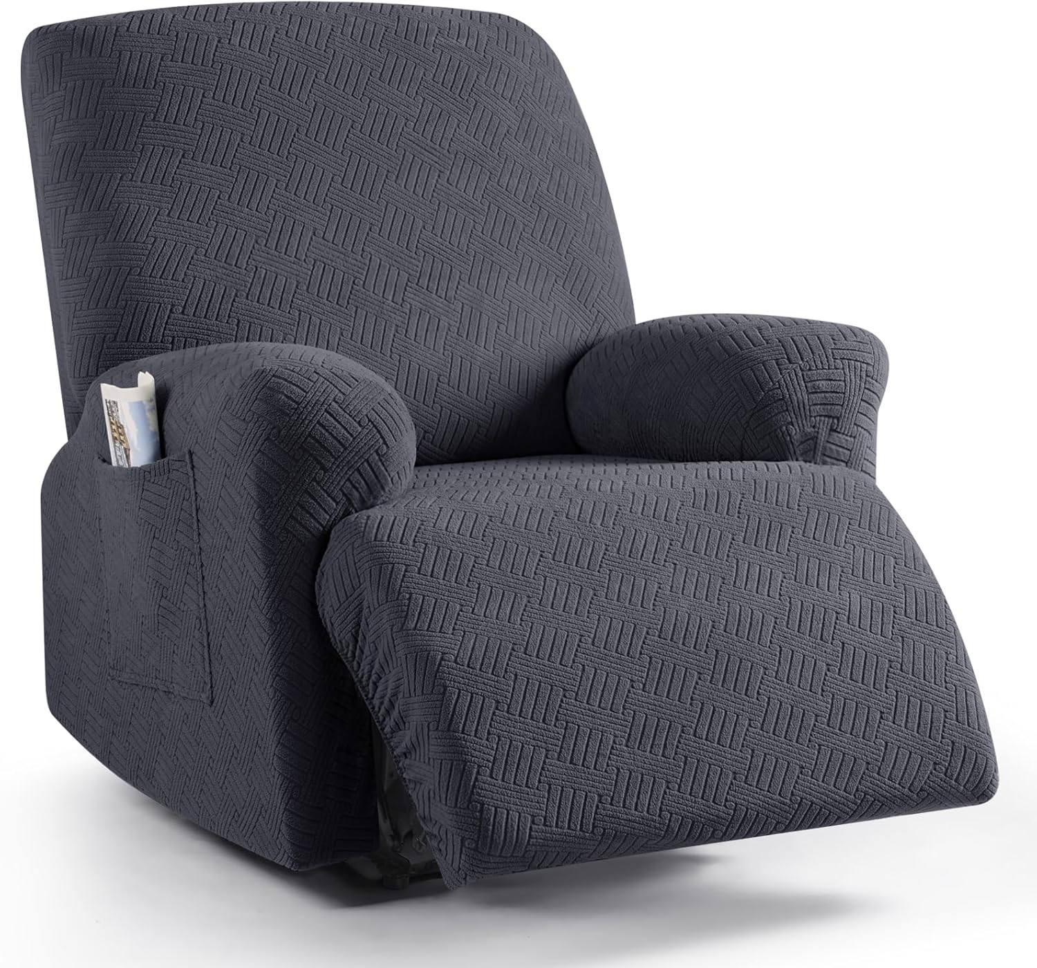 Recliner Covers, Stretch Reclining Chair Covers, Recliner Sofa Slipcovers Stripe Jacquard Recliner Couch Covers Furniture Protector Covers for Pet Kid 1 Seater, Deep Gray
