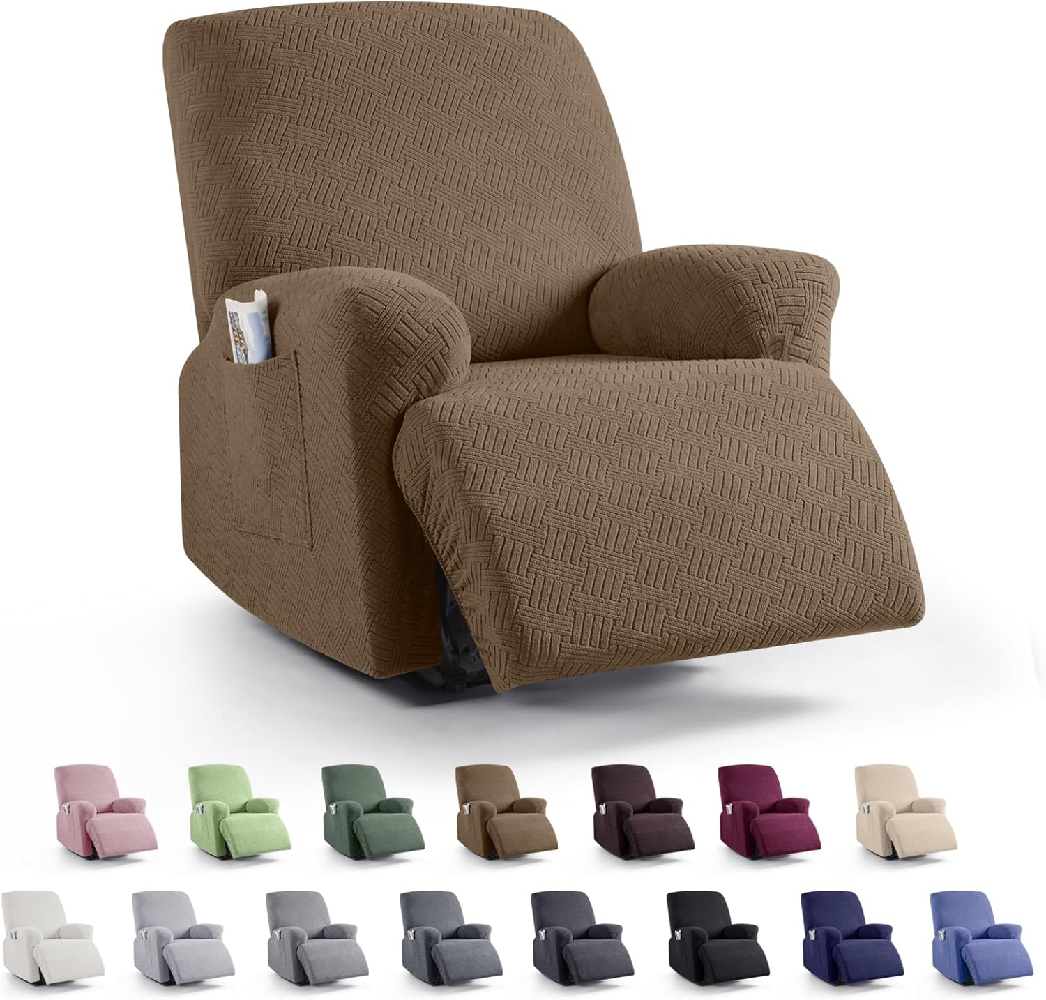 Recliner Covers, Stretch Reclining Chair Covers, Recliner Sofa Slipcovers Stripe Jacquard Recliner Couch Covers Furniture Protector Covers for Pet Kid 1 Seater, Light Coffee