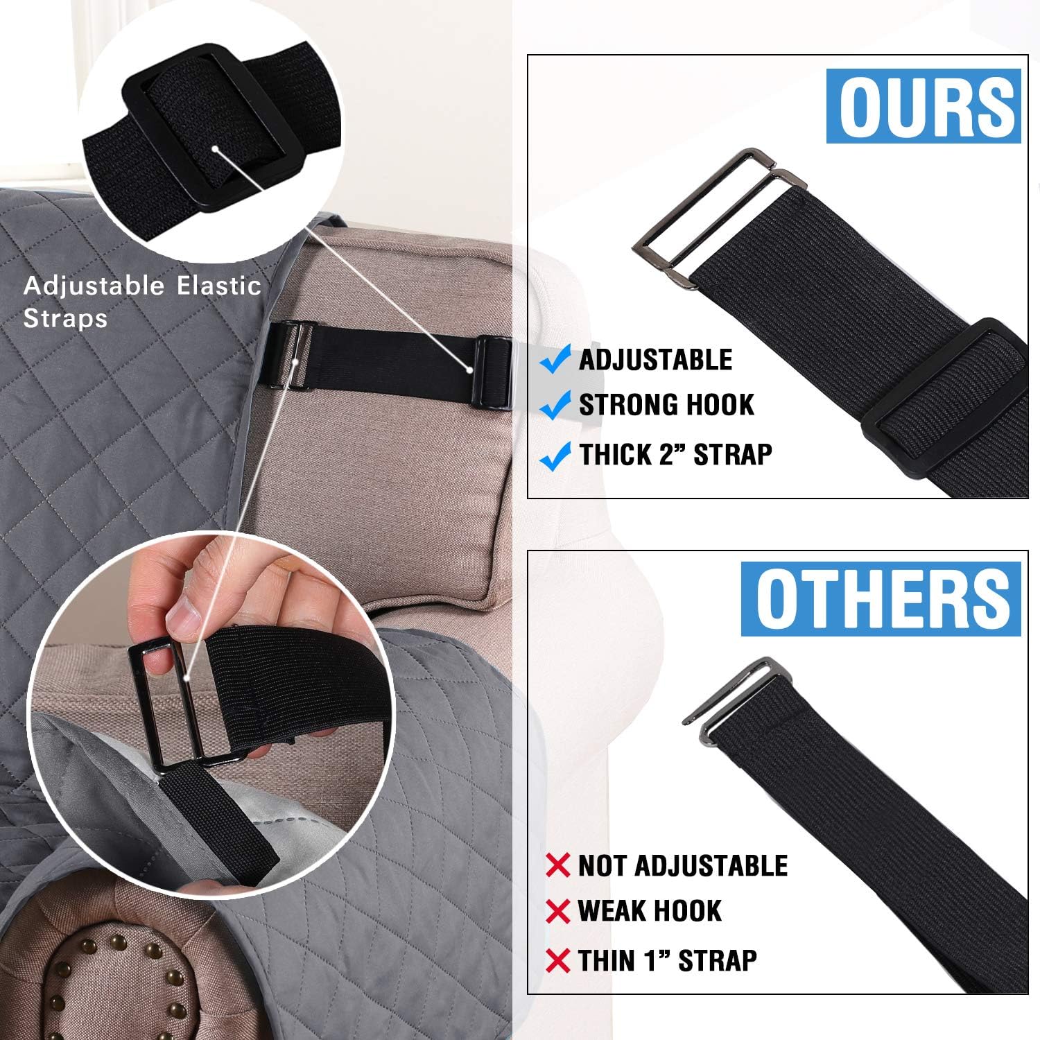 Reversible Sofa Cover for 3 Cushion Couch Water Resistant Couch Cover for Dogs Non Slip Furniture Protector Cover with Elastic Strap for Pet Cat Seat Width: 66", Grey/Beige