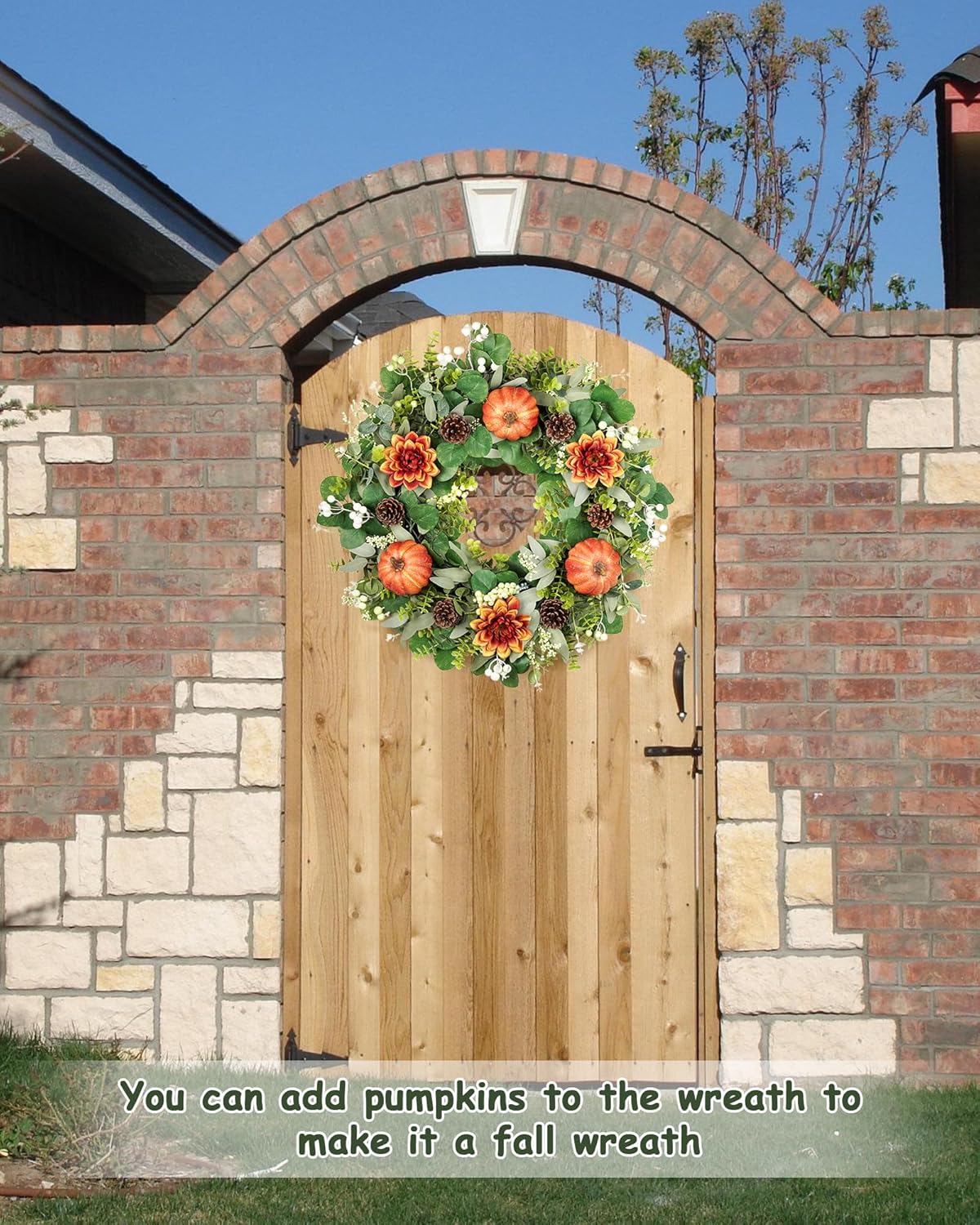 Green Eucalyptus Leaves Front Door Wreath, 24 Inch Artificial Spring Summer Greenery Wreath Front Door Decoration Boxwood with Big Berries Farmhouse Outdoor Year-Round - Indoor/Outdoor