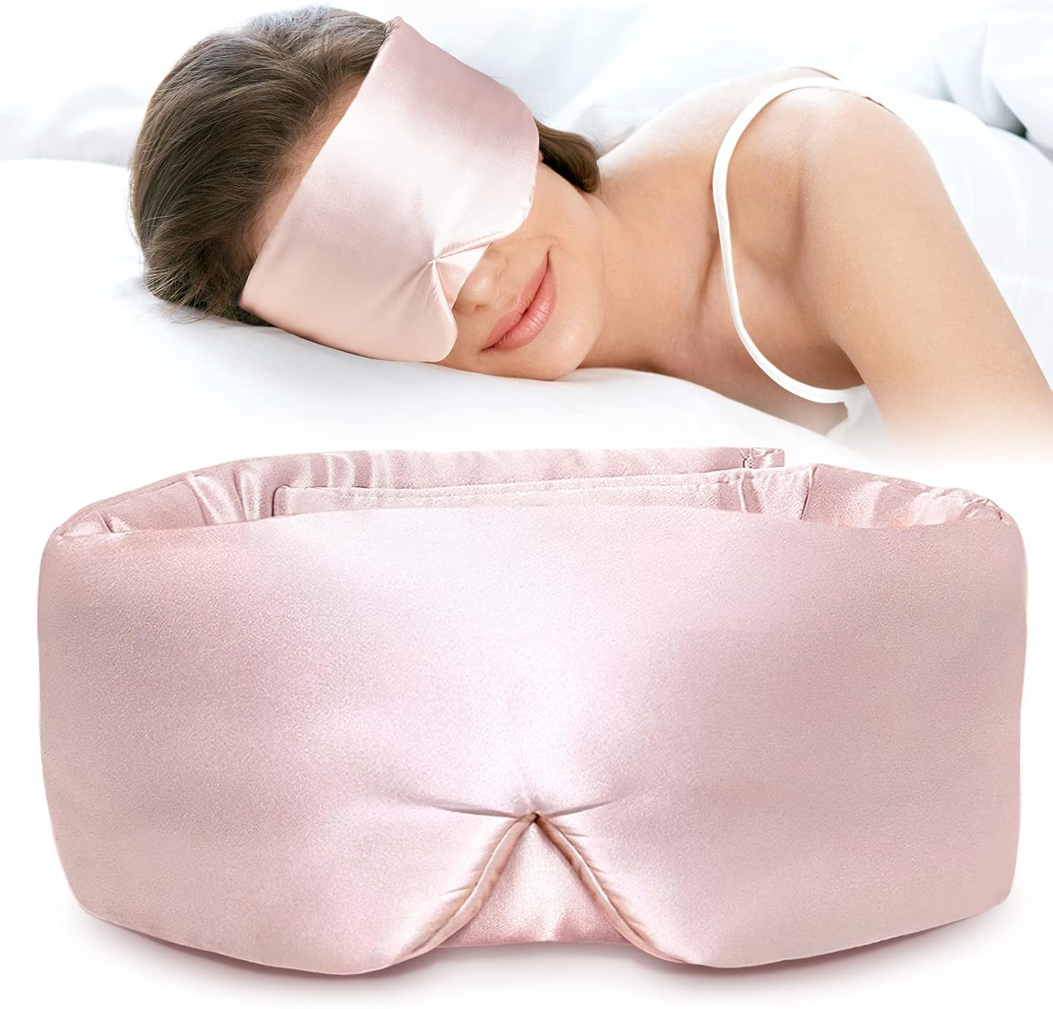 Silk Sleep Mask for Side Sleeper, Eye Mask Sleeping for Women Men 100% 22 Momme Pure Mulberry Silk, Face-Hugging Padded Silk Eye Cover for Sleeping with Adjustable Band Pink