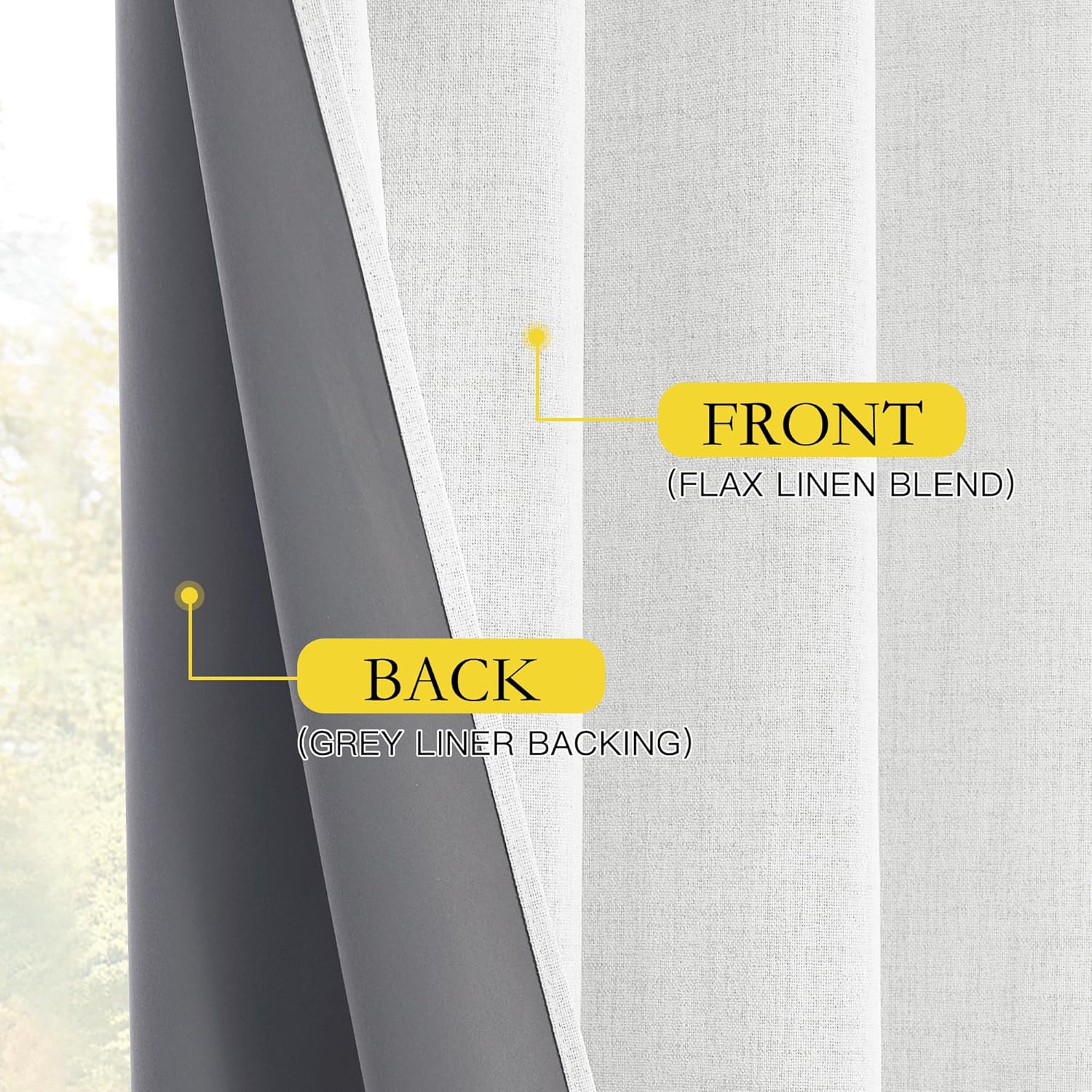 100% Absolutely Blackout Linen Curtains with Thermal Insulated White Liner,Greyish White,52" Wide,84" Length Energy Saving Curtains for Living Room 2 Panels Set,Vertical Blinds
