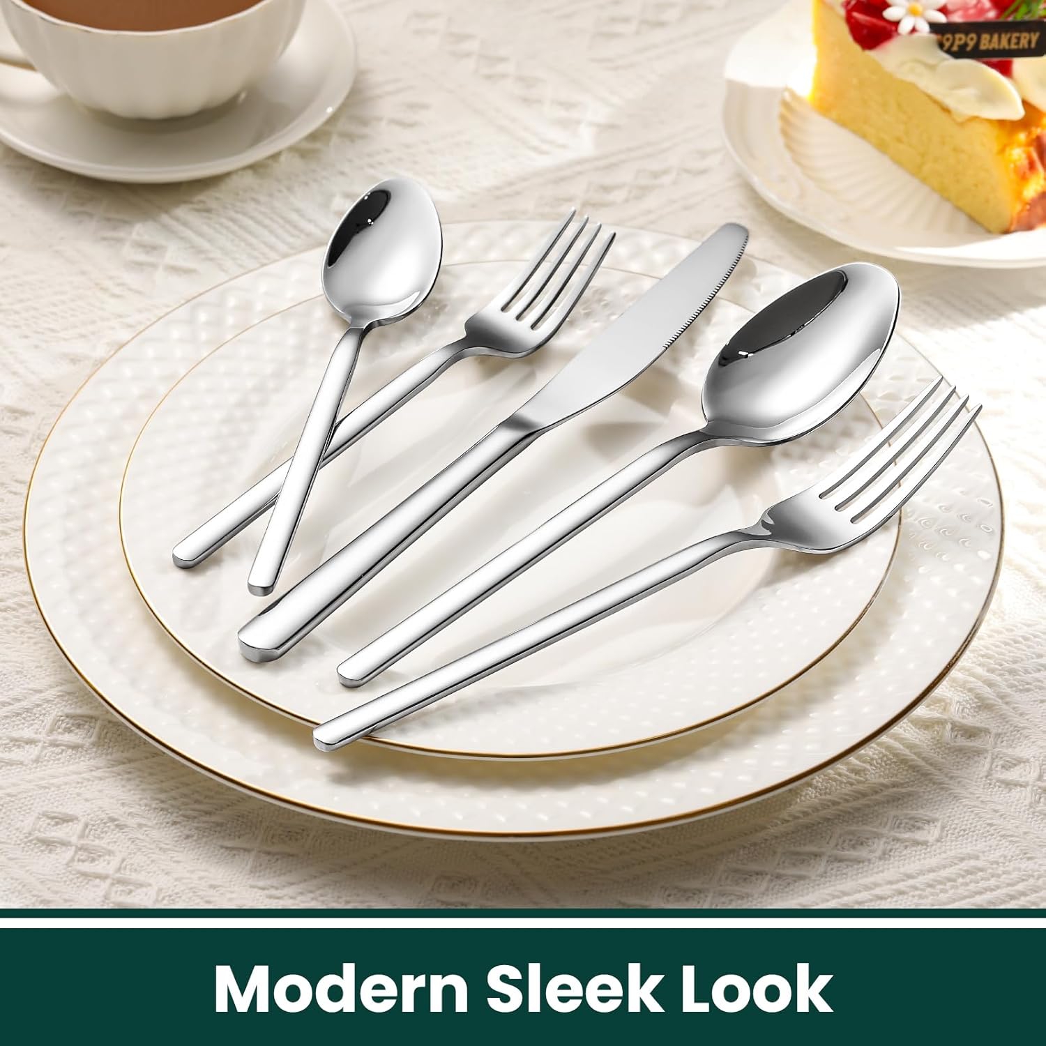 Premium 40-Piece Silverware Set for 8, 18/10 Stainless Steel Flatware Cutlery Set with Forks, Knives, Spoons, Durable and Elegant Design Utensils Tableware - Heavy Duty, Dishwasher Safe