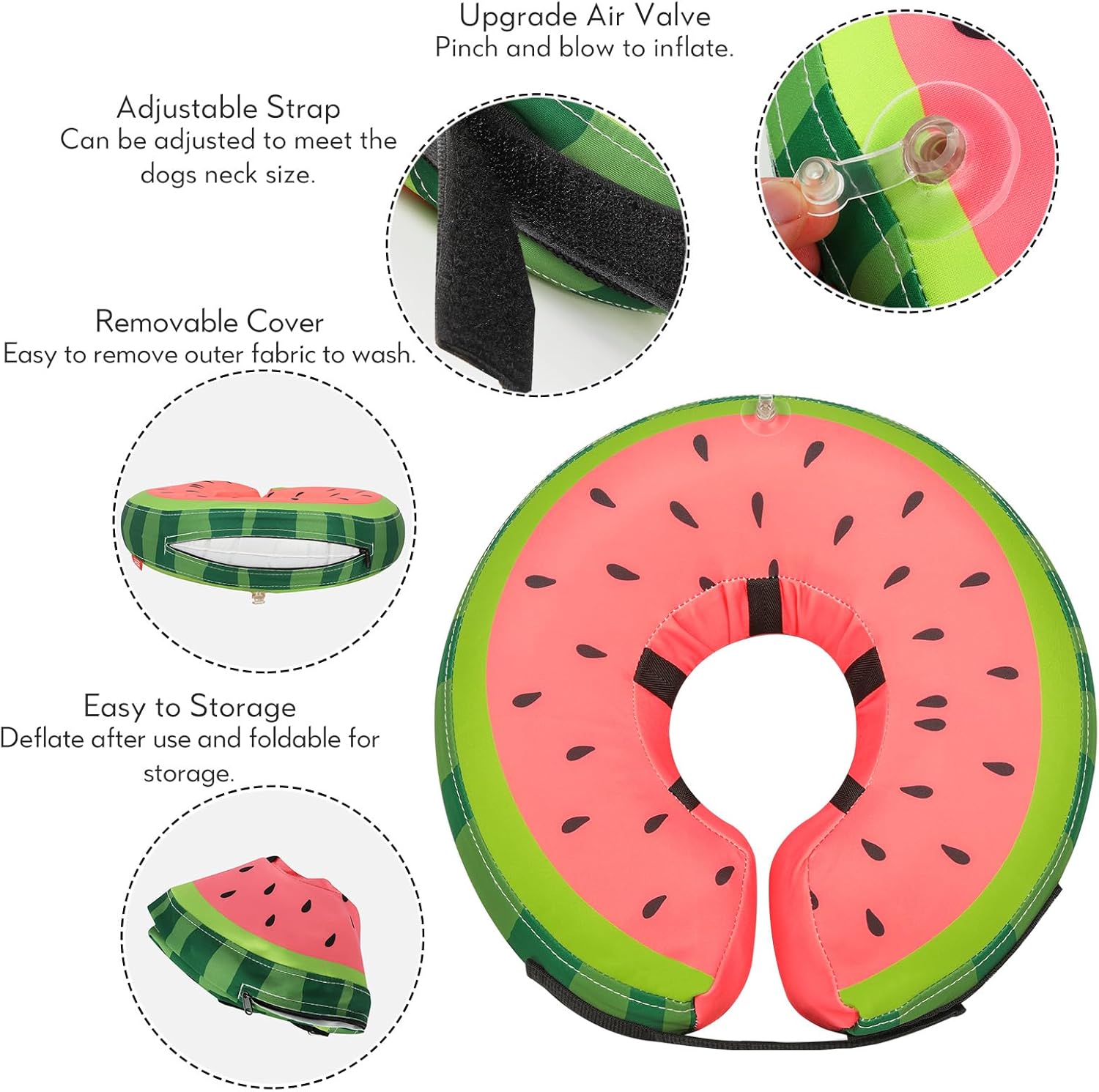 Inflatable Dog Collar Recovery Cone for Medium Waterproof Elizabethan Pillow Blow Up Pet Cone Collar Surgery Donut Convalescence Stop Licking Pulling Post Operative Anti Itch