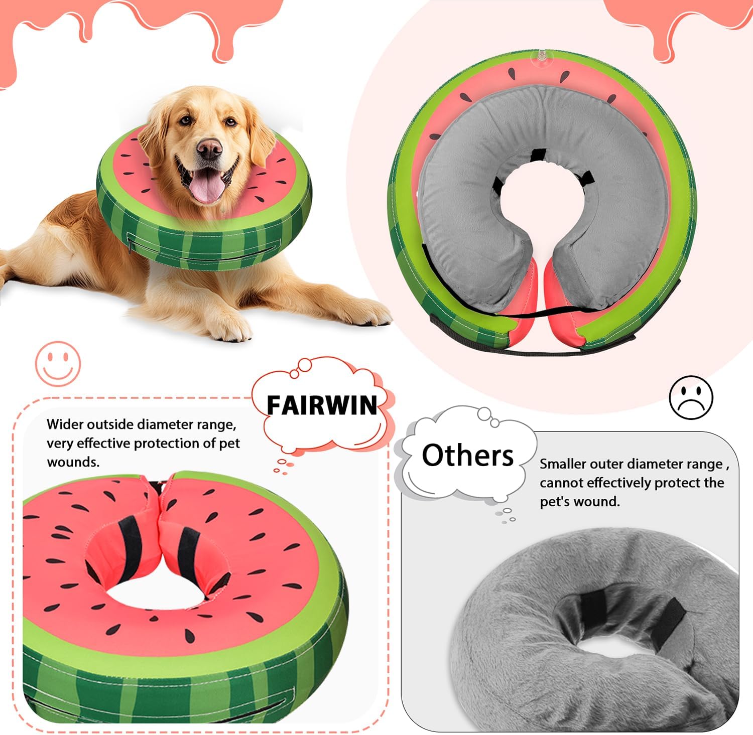 Inflatable Dog Collar Recovery Cone for Medium Waterproof Elizabethan Pillow Blow Up Pet Cone Collar Surgery Donut Convalescence Stop Licking Pulling Post Operative Anti Itch