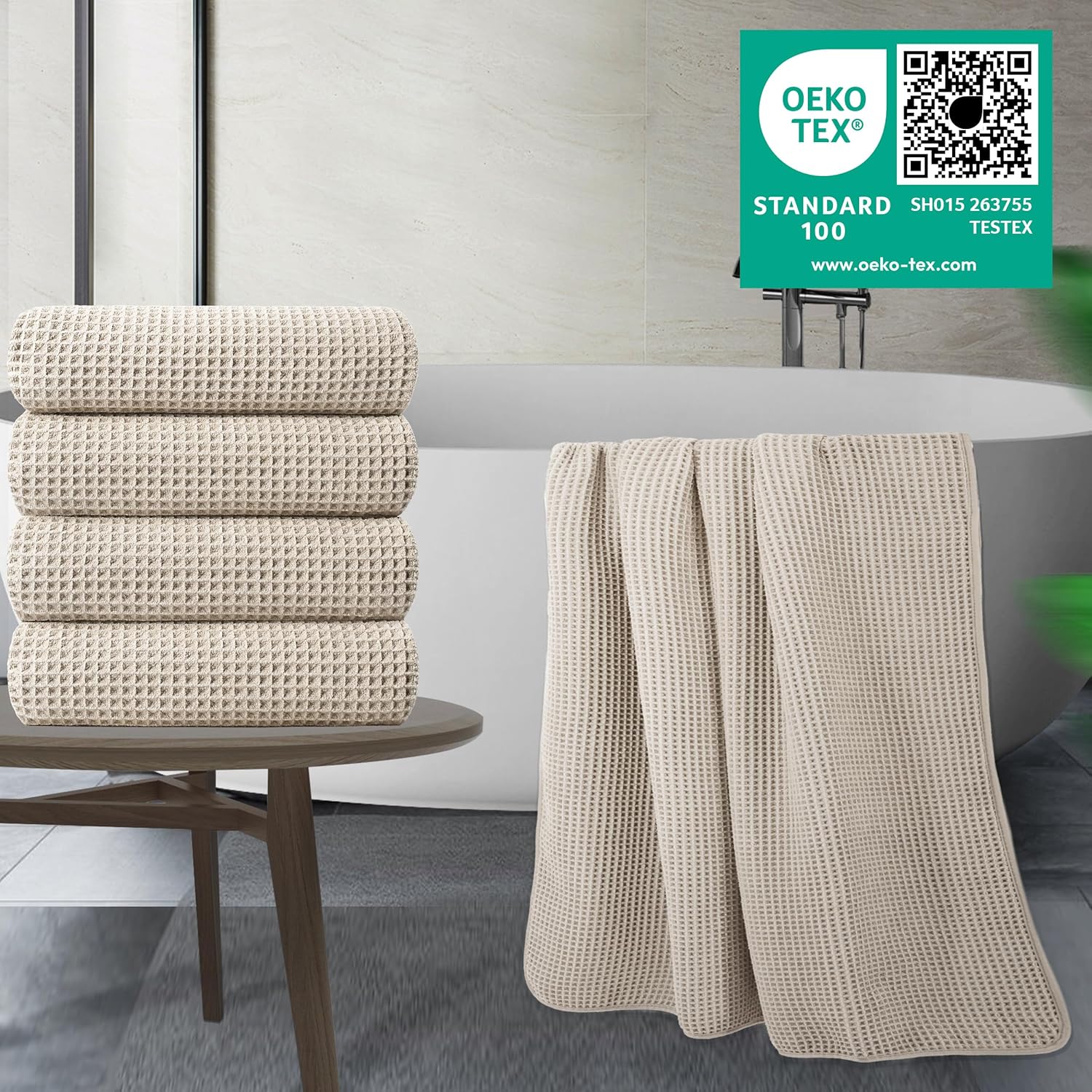 430 GSM Microfiber Oversize Quick Dry Lint Free Bath Towel, 60 x 30 in, 4 Pack Waffle Weave
