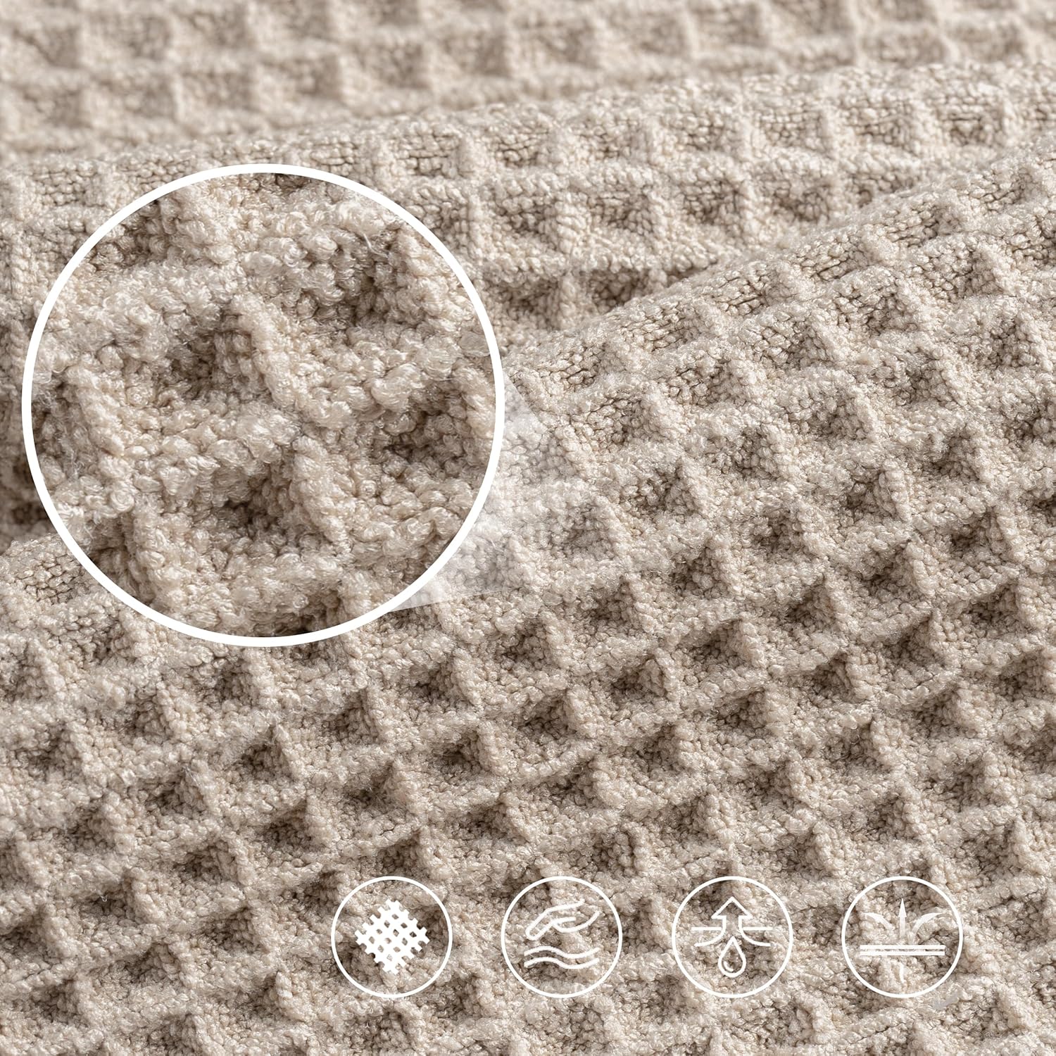 430 GSM Microfiber Oversize Quick Dry Lint Free Bath Towel, 60 x 30 in, 4 Pack Waffle Weave