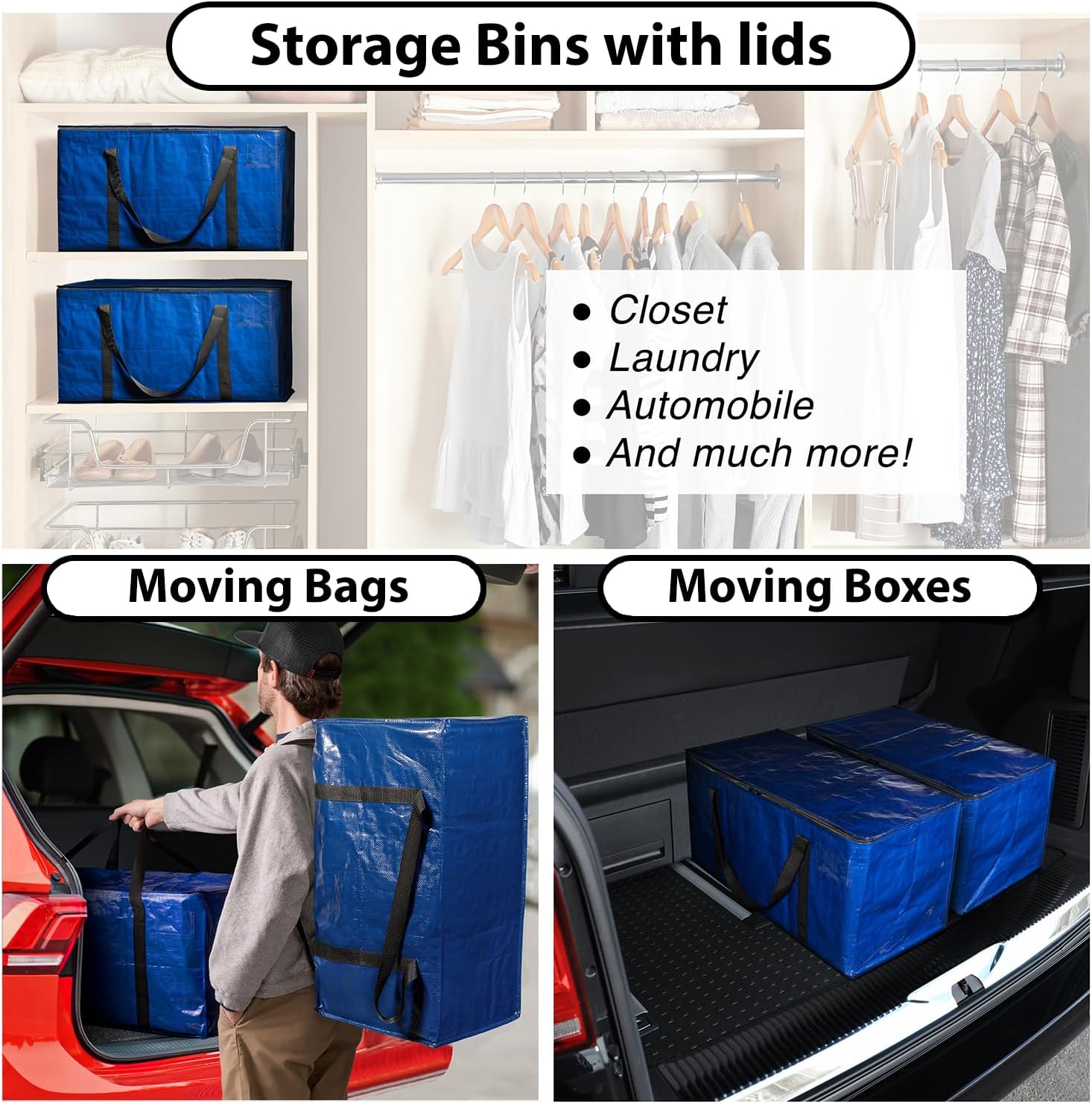 Heavy Duty Moving Bags or Storage Bag, 6 Pack – Large Moving Boxes with Backpack Straps, Zippers & Handles – Perfect for College Dorm, Traveling, Camping, Christmas Decorations