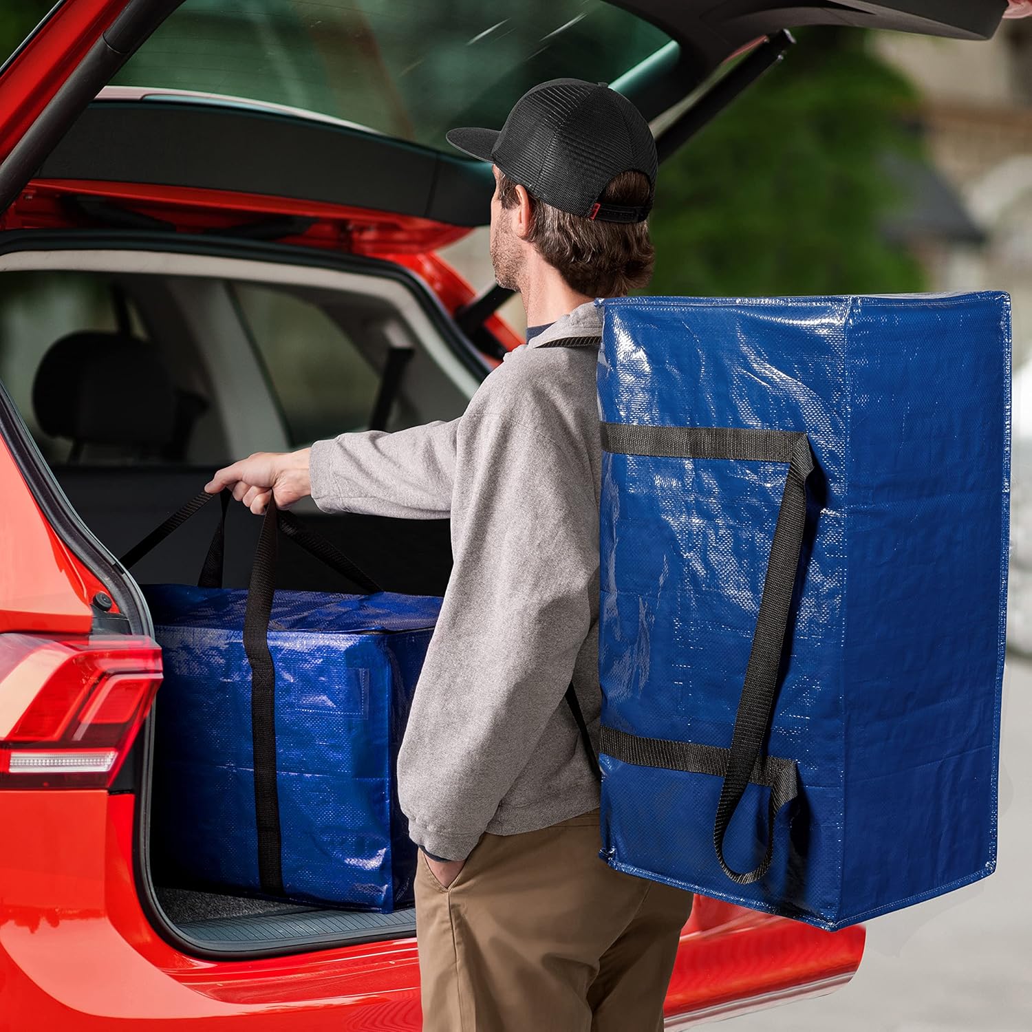 Heavy Duty Moving Bags or Storage Bag, 6 Pack – Large Moving Boxes with Backpack Straps, Zippers & Handles – Perfect for College Dorm, Traveling, Camping, Christmas Decorations