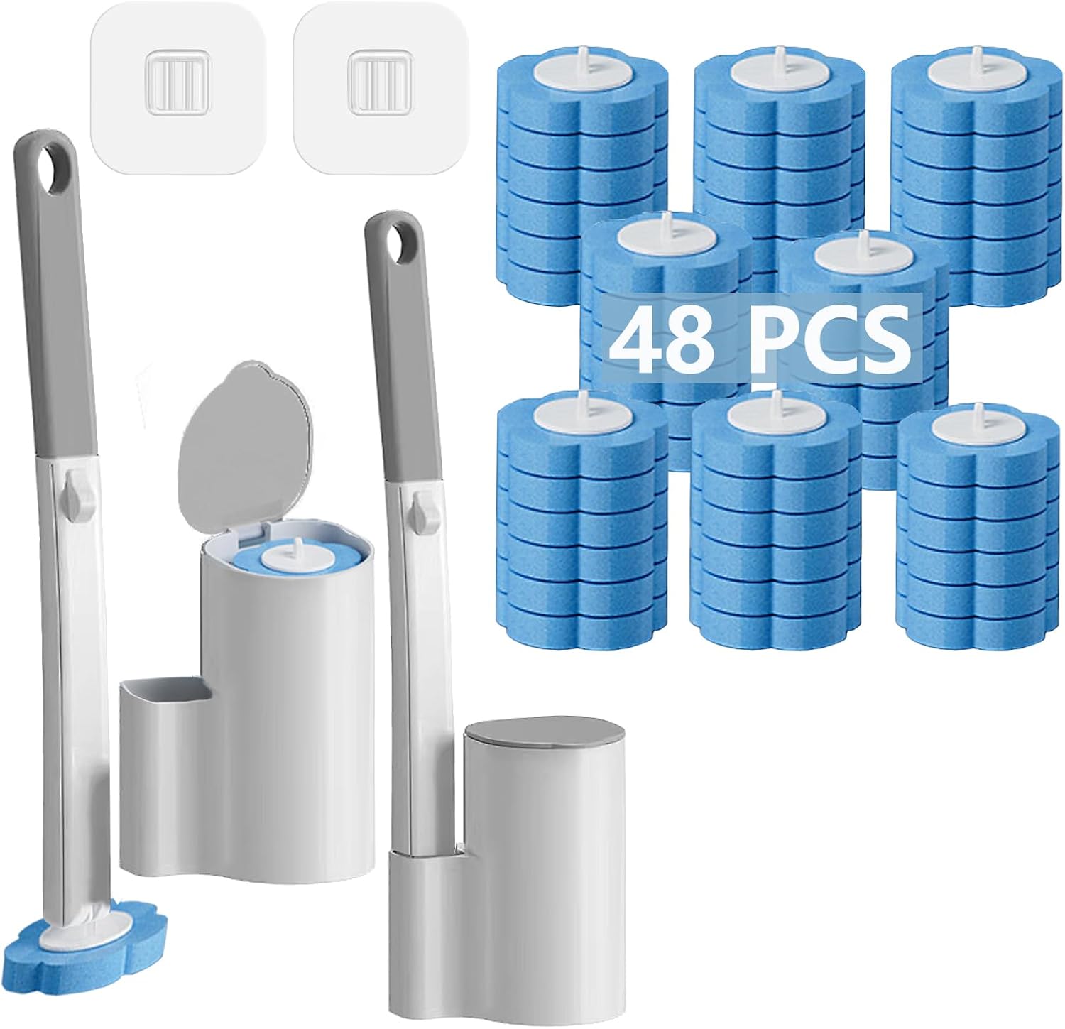 2 Pack Disposable Toilet Brush and Holder Set,Extended Handle with 48 Cleaner Refills Toilet Brush for Toilet Bowl Cleaners,Bathroom Cleaning,Sink, Bathtub, Floor - Blue Ocean Fresh Scent