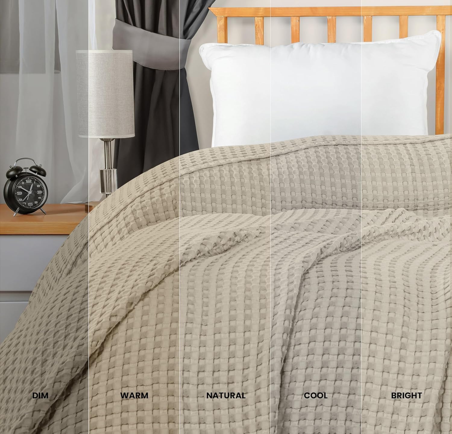 100% Cotton Khaki Waffle Blanket Big Size - 120x120 Inch Soft Lightweight Cozy Breathable Bed Blanket for All Seasons
