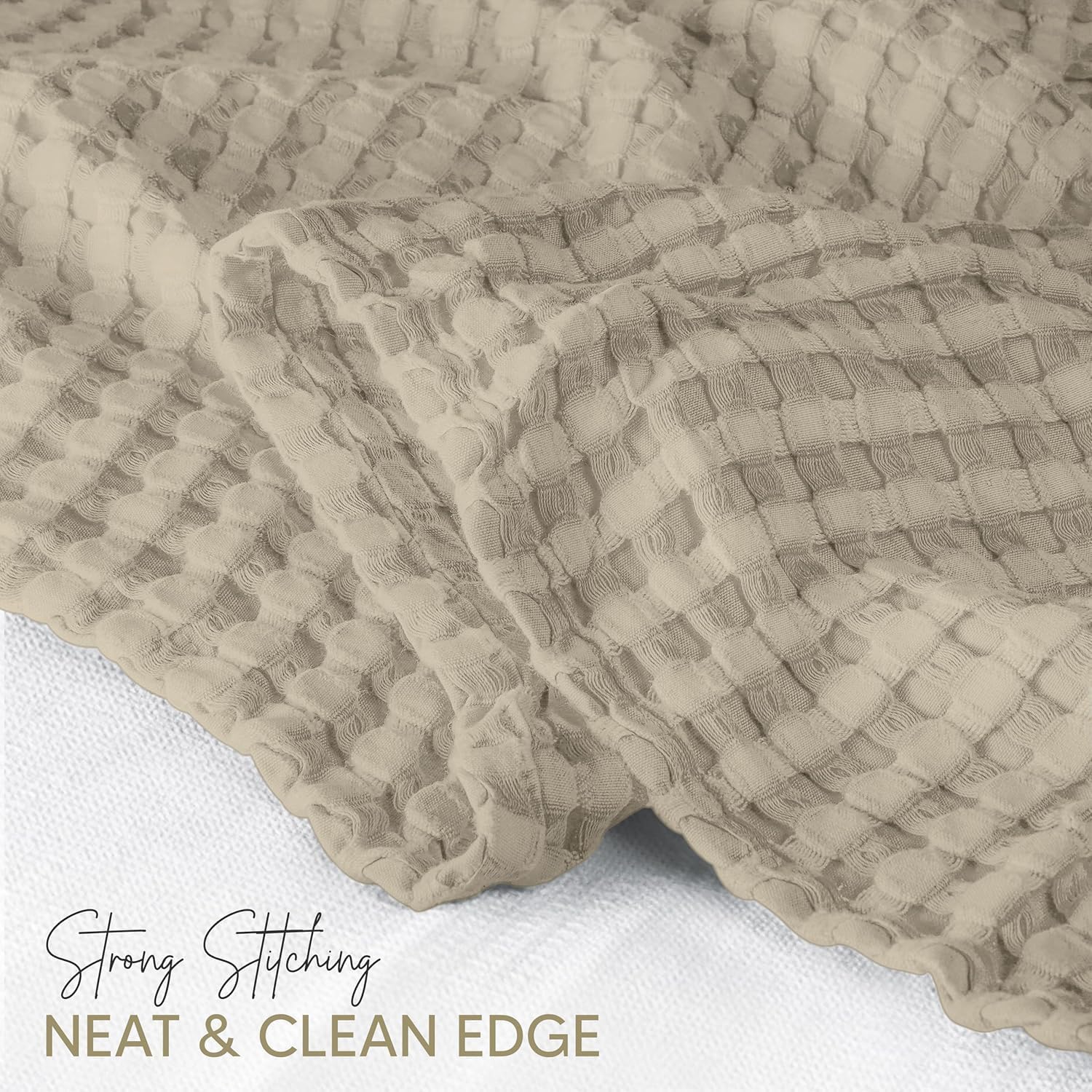 100% Cotton Khaki Waffle Blanket Big Size - 120x120 Inch Soft Lightweight Cozy Breathable Bed Blanket for All Seasons