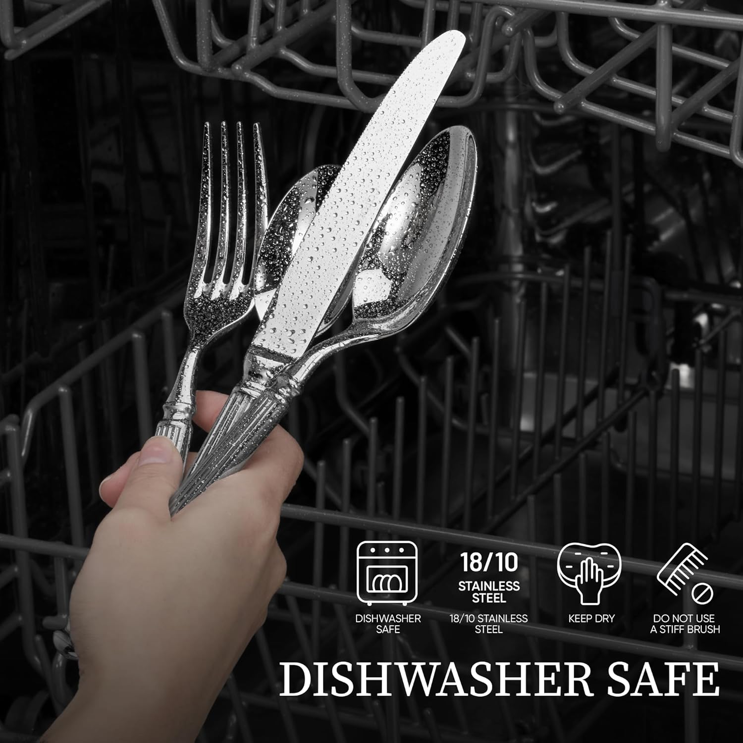 20 Pieces Silverware Set, Premium 18/10 Stainless Steel Flatware Set, Luxury Cutlery Set for 4, Dishwasher Safe for Home and Kitchen with Relief Patterns Handle, Party, Wedding, Silver